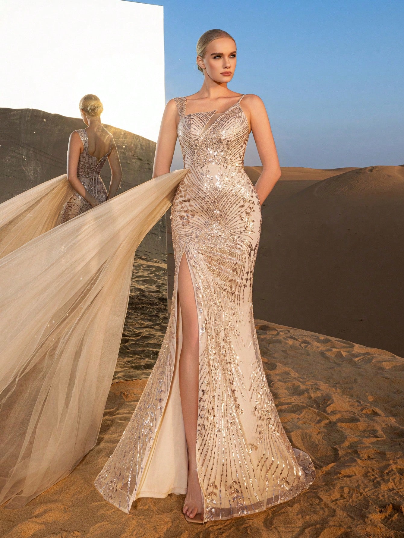 Gorgeous Asymmetrical Neck Mermaid Hem Beaded Formal Dresses & Evening Gowns