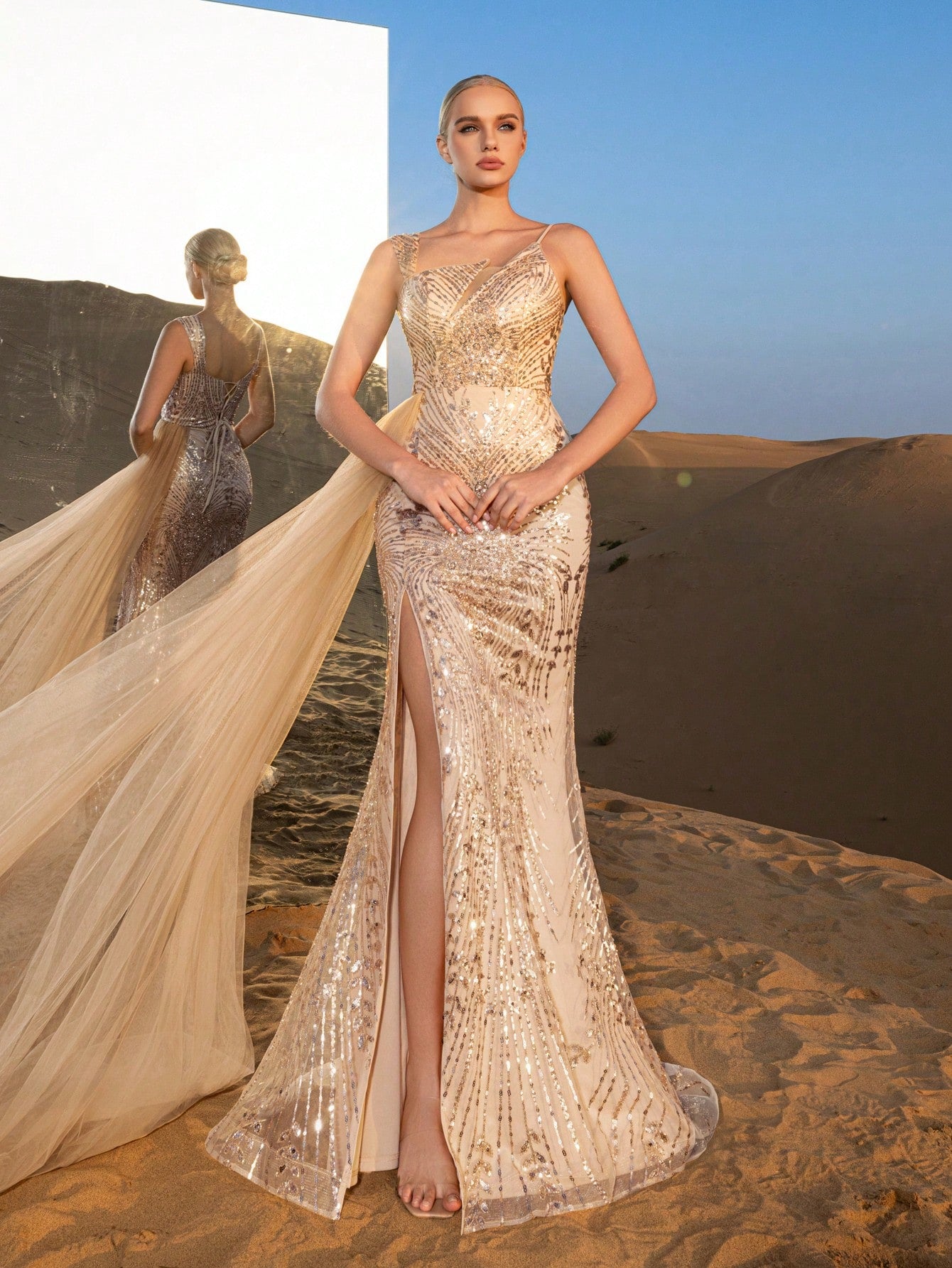Gorgeous Asymmetrical Neck Mermaid Hem Beaded Formal Dresses & Evening Gowns