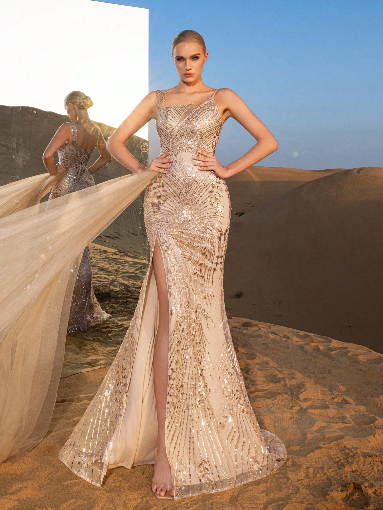 Gorgeous Asymmetrical Neck Mermaid Hem Beaded Formal Dresses & Evening Gowns