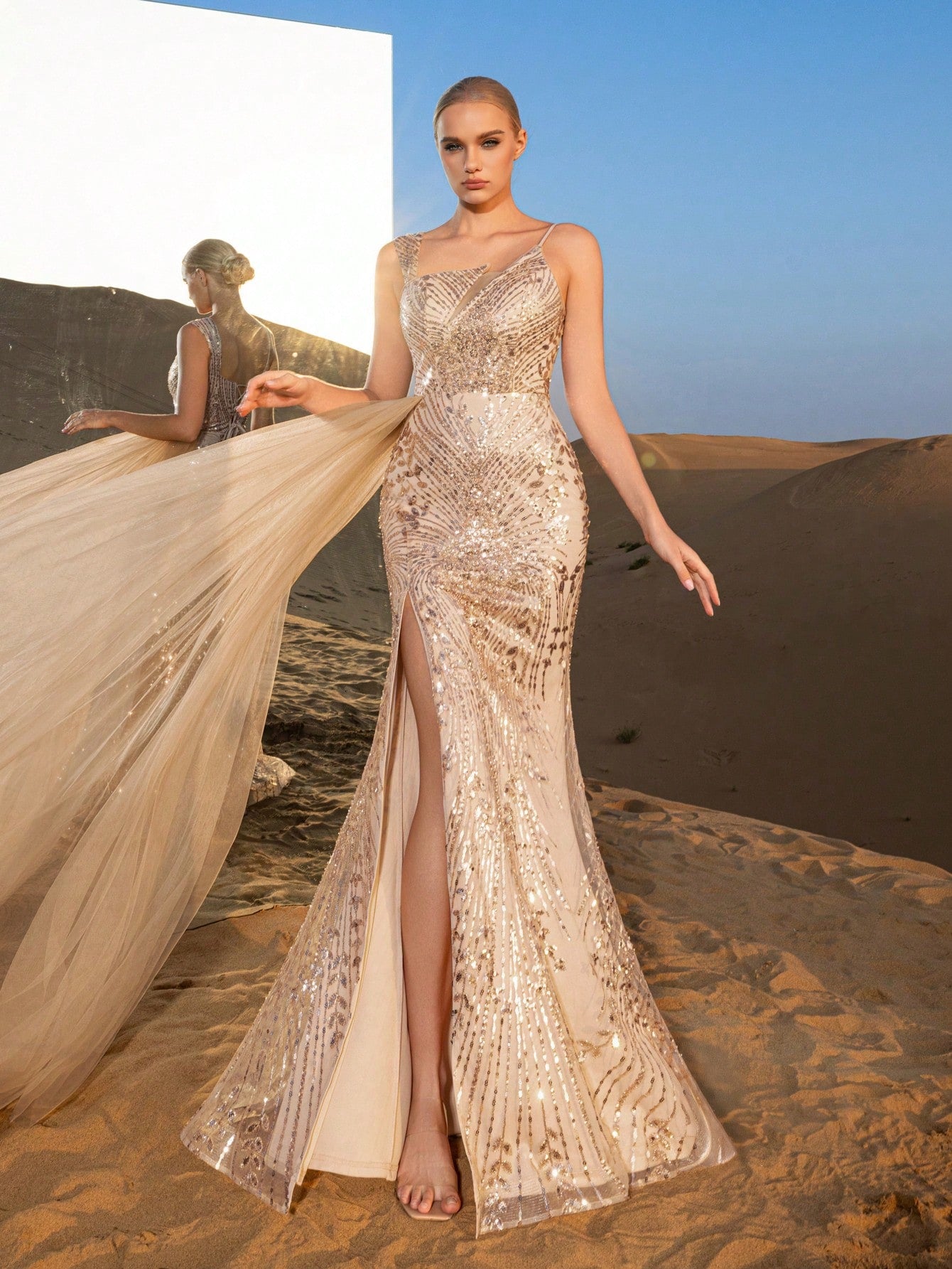 Gorgeous Asymmetrical Neck Mermaid Hem Beaded Formal Dresses & Evening Gowns