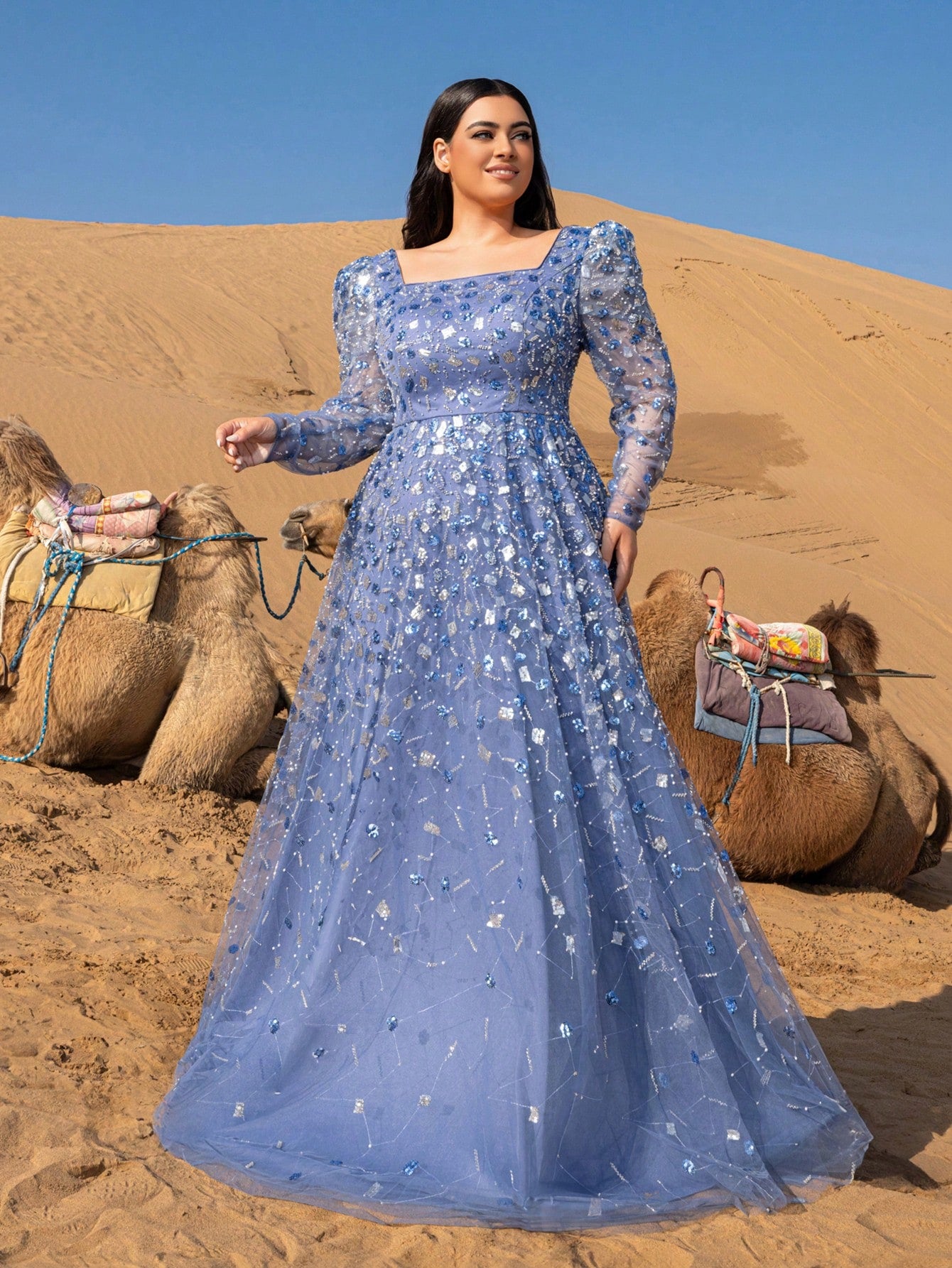 Plus Gorgeous Lace-Up Back Beaded Sequin Embellished Dress & Beaded Gowns & Beaded Formal Dresses & Evening Gowns