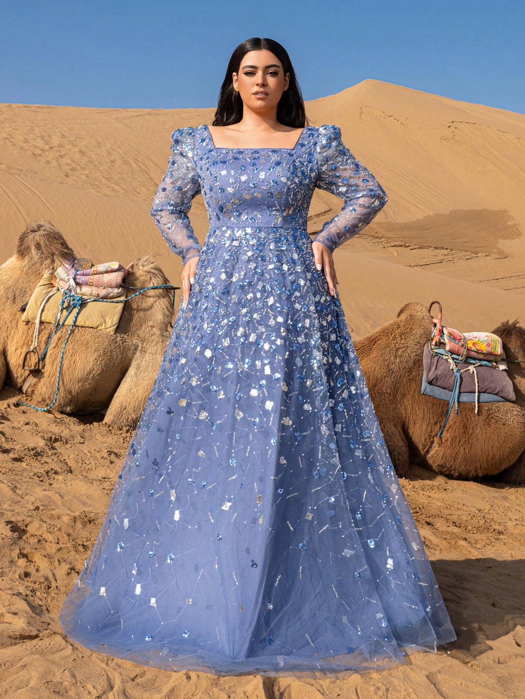 Plus Gorgeous Lace-Up Back Beaded Sequin Embellished Dress & Beaded Gowns & Beaded Formal Dresses & Evening Gowns