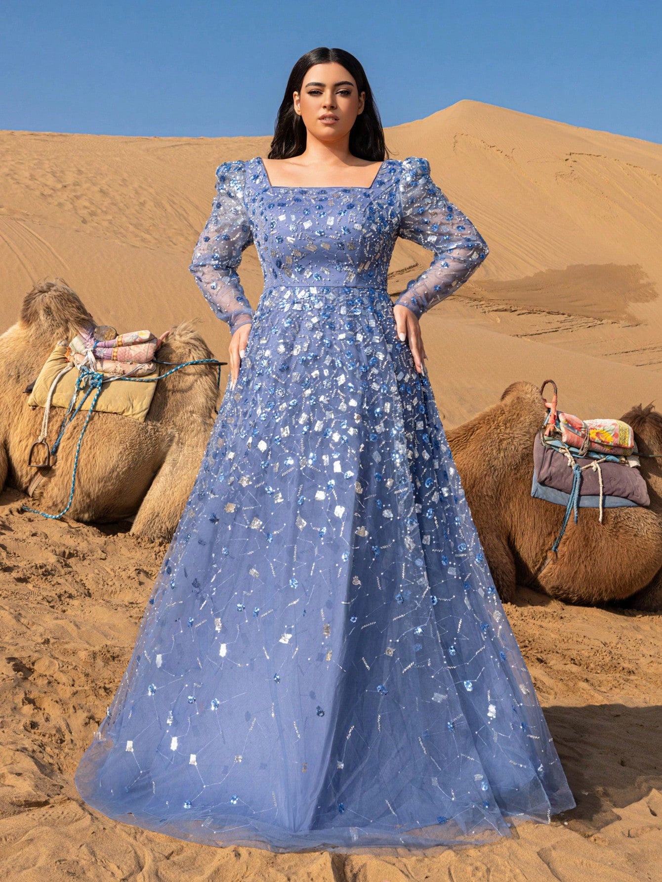 Plus Gorgeous Lace-Up Back Beaded Sequin Embellished Dress & Beaded Gowns & Beaded Formal Dresses & Evening Gowns