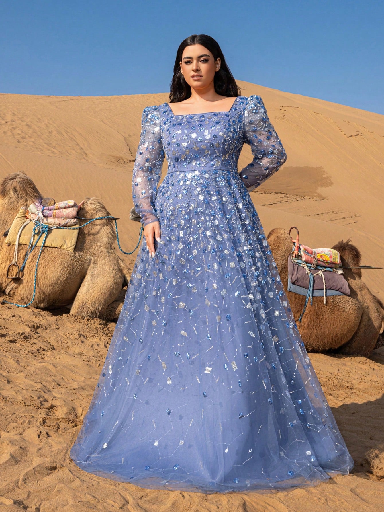 Plus Gorgeous Lace-Up Back Beaded Sequin Embellished Dress & Beaded Gowns & Beaded Formal Dresses & Evening Gowns