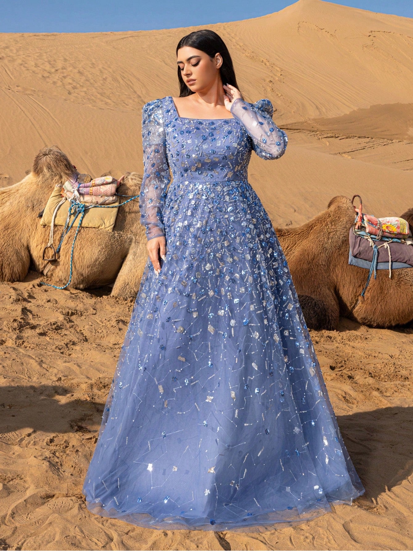 Plus Gorgeous Lace-Up Back Beaded Sequin Embellished Dress & Beaded Gowns & Beaded Formal Dresses & Evening Gowns