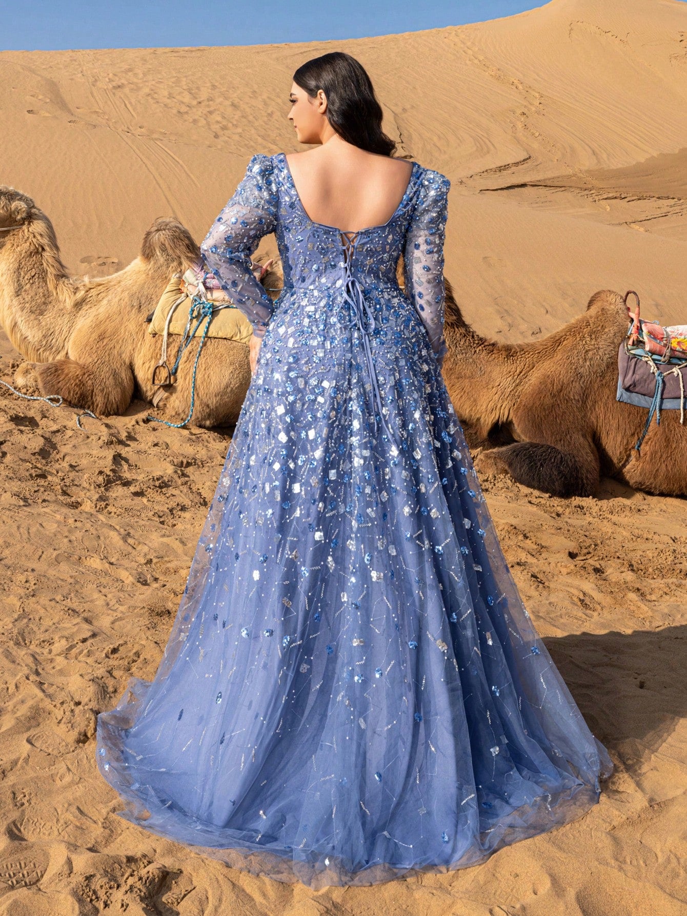 Plus Gorgeous Lace-Up Back Beaded Sequin Embellished Dress & Beaded Gowns & Beaded Formal Dresses & Evening Gowns