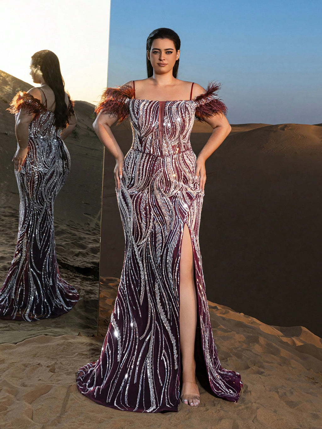 Plus Gorgeous Lace Up Back Mermaid Hem Beaded Formal Cami Dresses & Evening Gowns