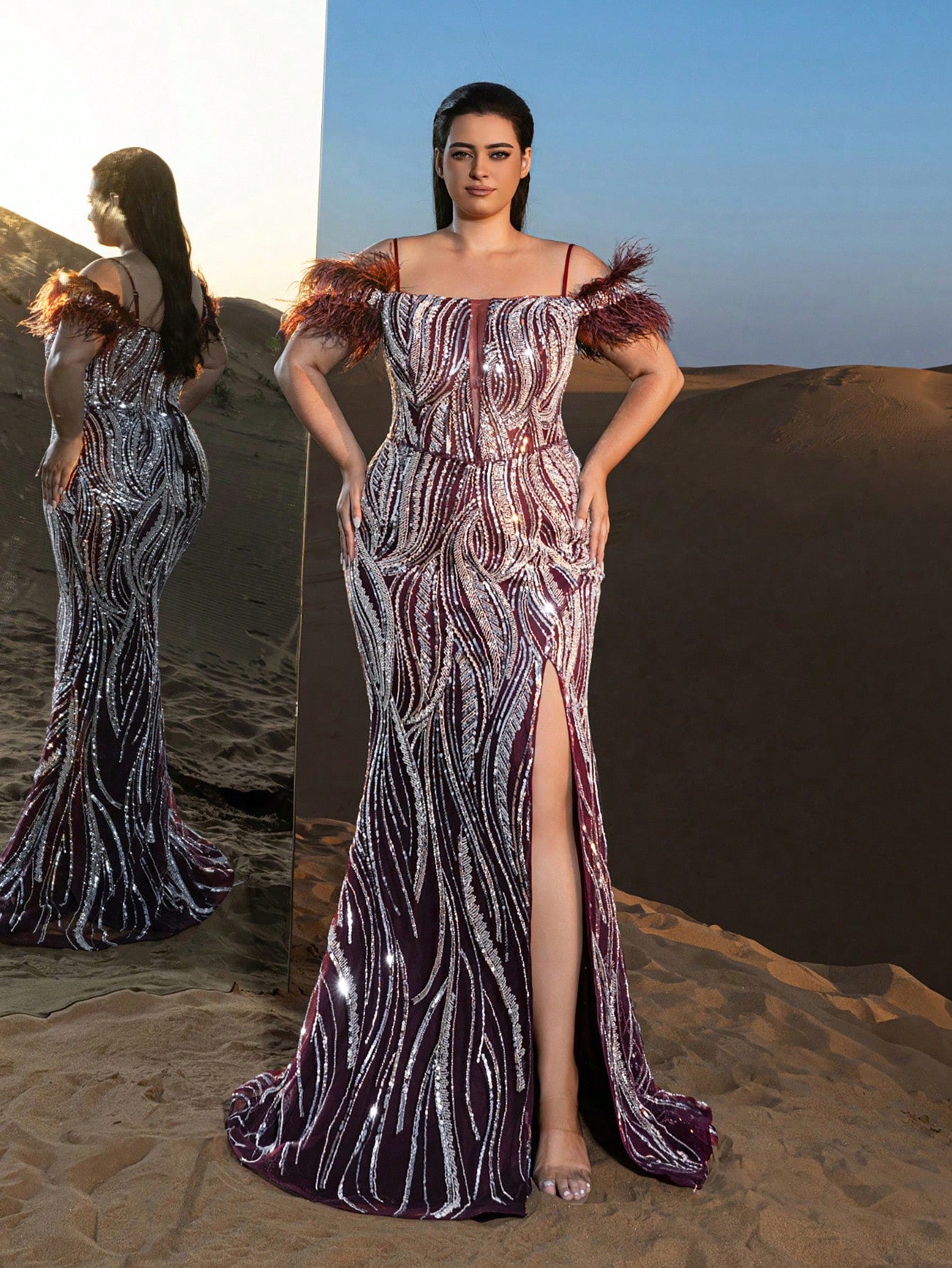 Plus Gorgeous Lace Up Back Mermaid Hem Beaded Formal Cami Dresses & Evening Gowns