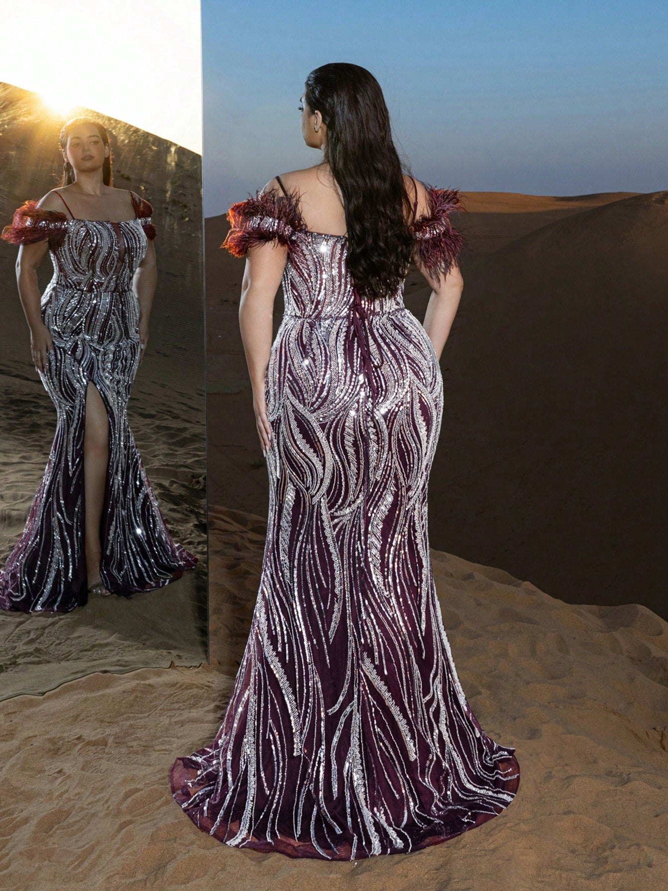 Plus Gorgeous Lace Up Back Mermaid Hem Beaded Formal Cami Dresses & Evening Gowns