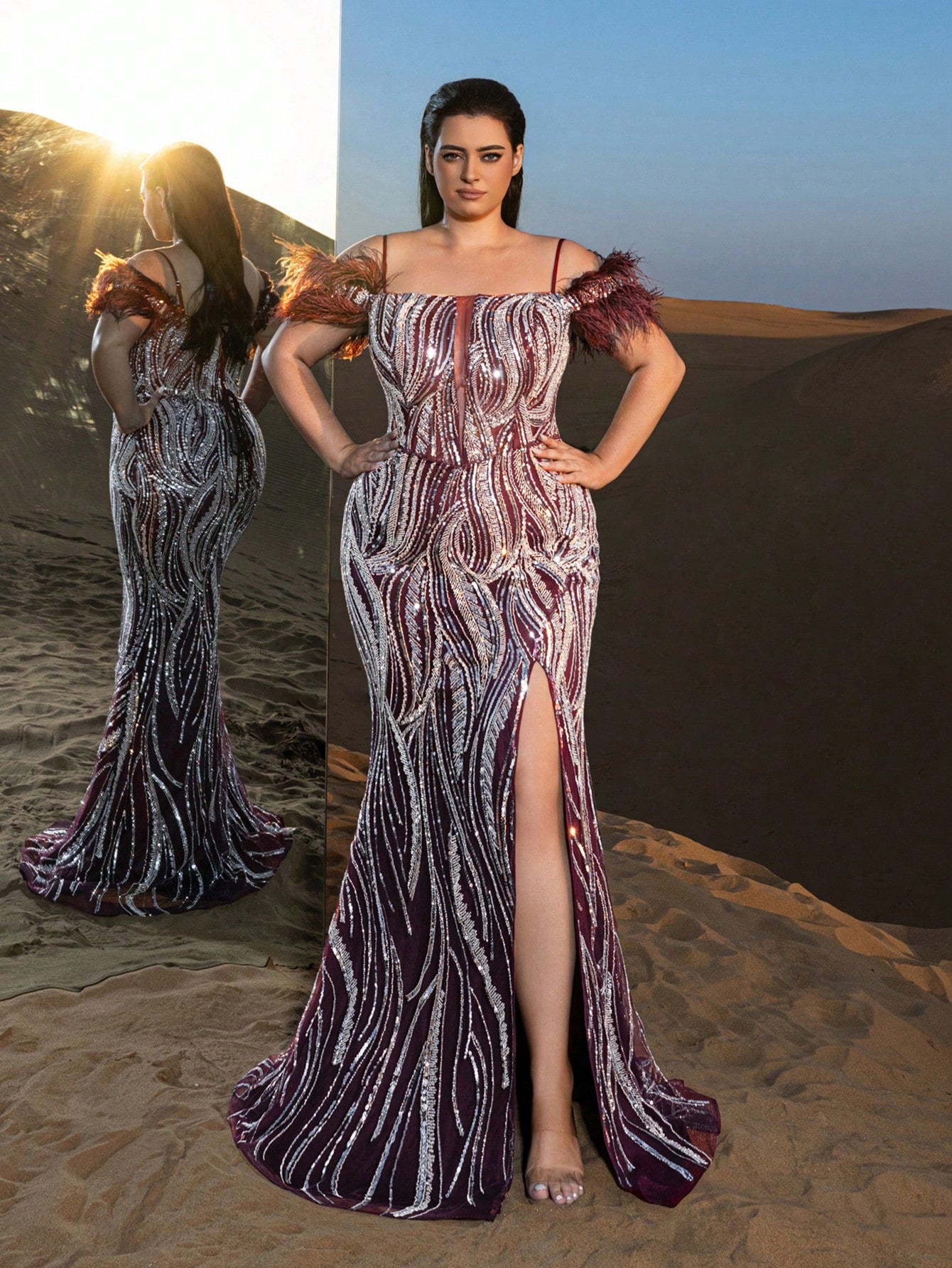 Plus Gorgeous Lace Up Back Mermaid Hem Beaded Formal Cami Dresses & Evening Gowns