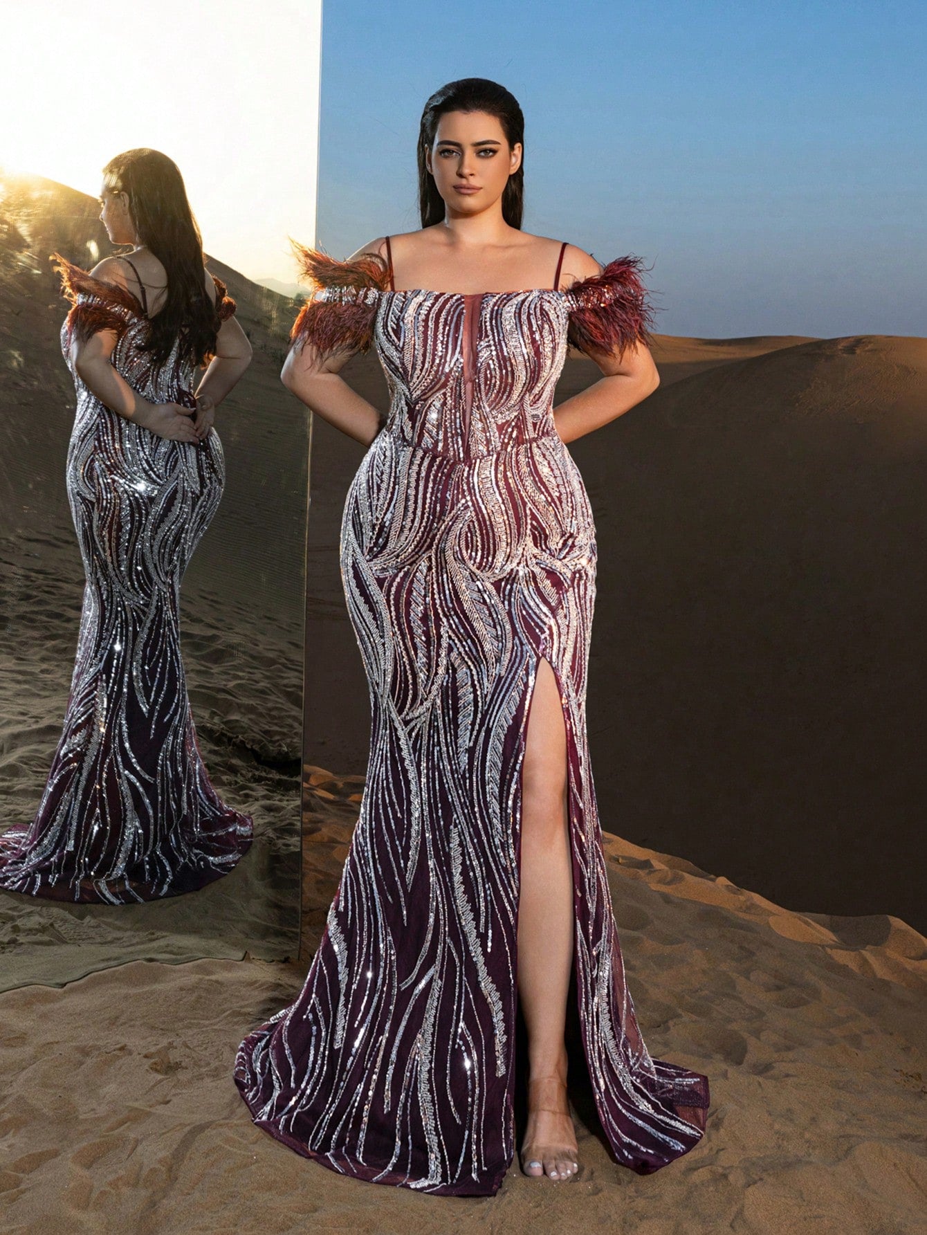 Plus Gorgeous Lace Up Back Mermaid Hem Beaded Formal Cami Dresses & Evening Gowns