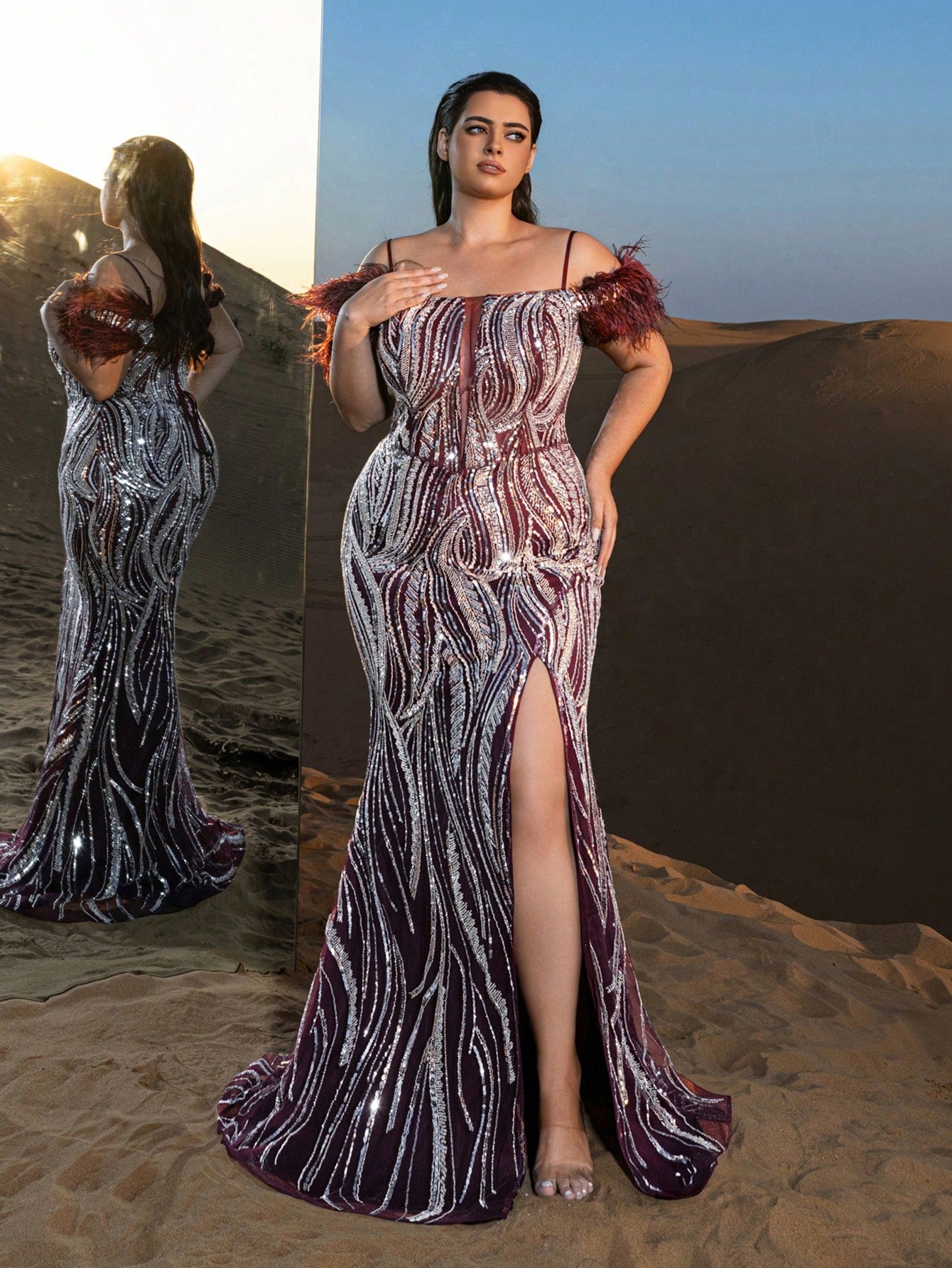 Plus Gorgeous Lace Up Back Mermaid Hem Beaded Formal Cami Dresses & Evening Gowns