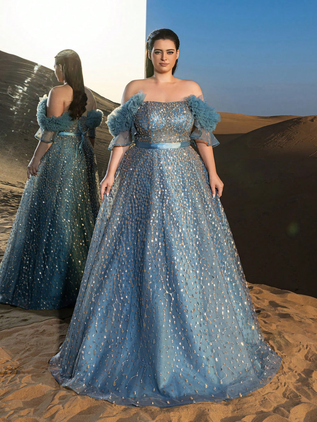 Plus Gorgeous Off Shoulder Lace-up Back Beaded Formal Dresses & Evening Gowns