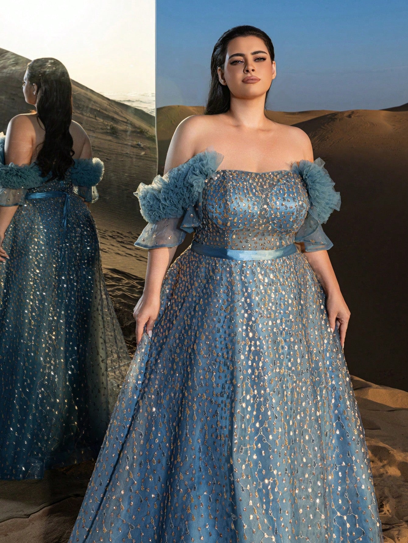 Plus Gorgeous Off Shoulder Lace-up Back Beaded Formal Dresses & Evening Gowns
