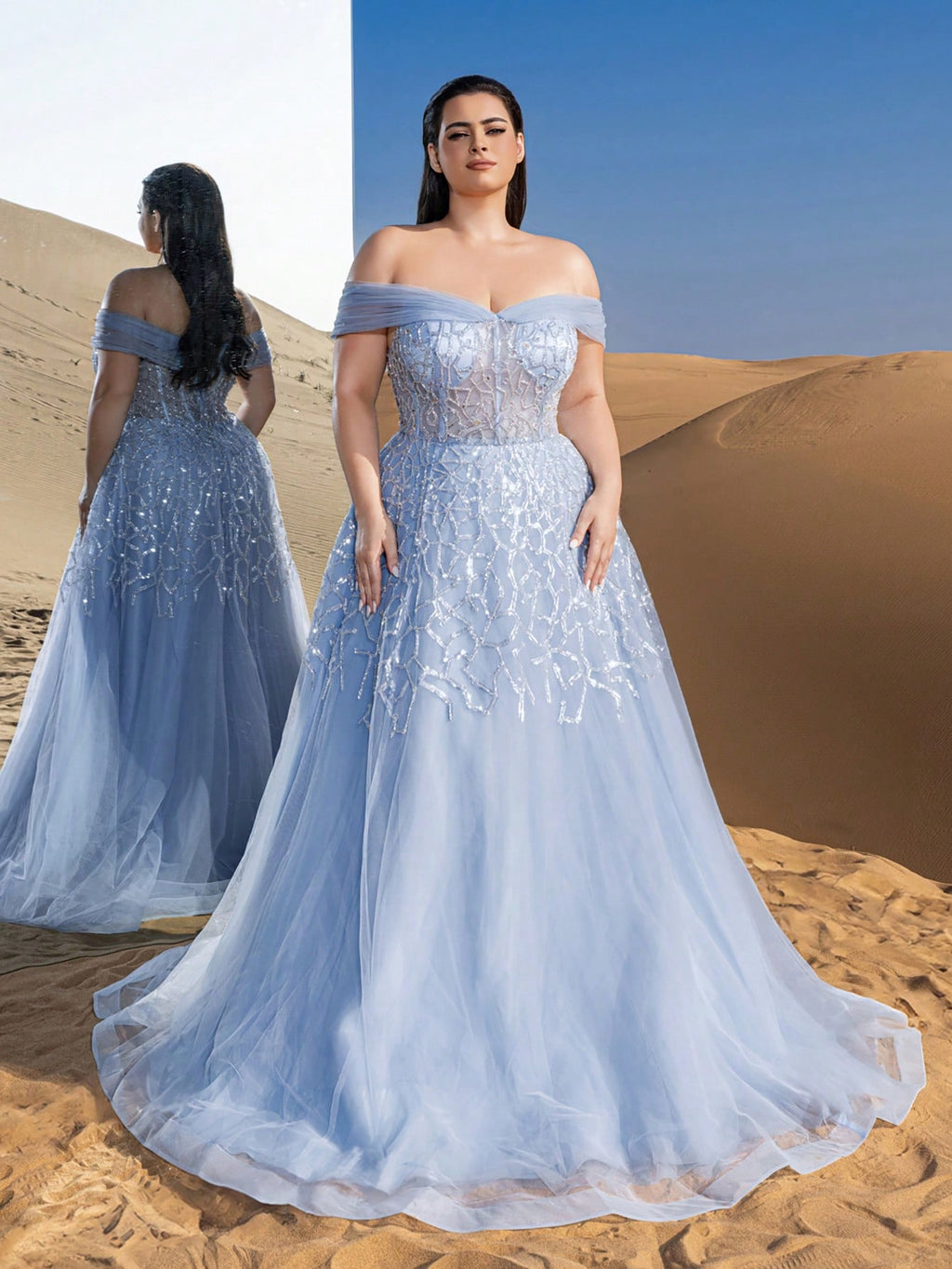 Plus Gorgeous Luxury Off Shoulder Back Thread The Rope Mesh Overlay Beaded Gowns Formal Dresses & Evening Gowns