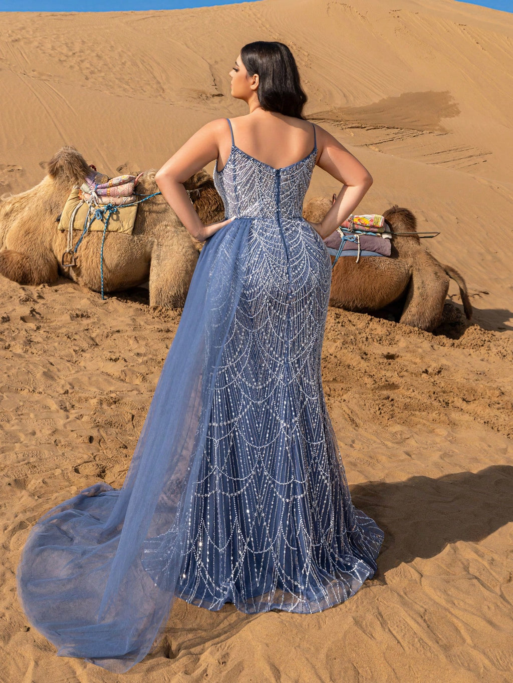Plus Gorgeous Split Thigh Mermaid Hem Beaded Formal Cami Dresses & Evening Gowns
