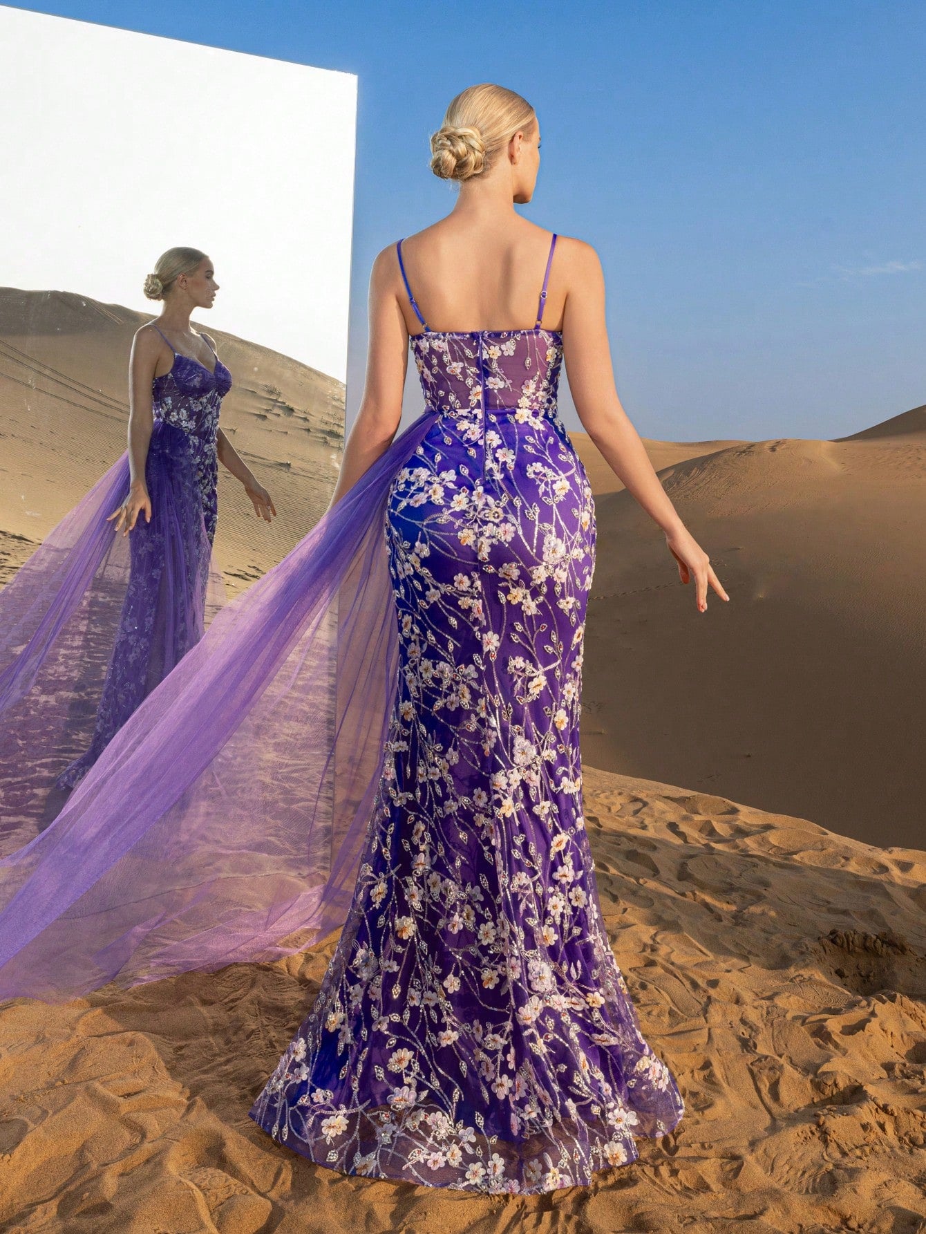 Gorgeous  Corset Bodice Tulle Draped Side Floral Beaded Formal Slip Dresses & Evening Gowns