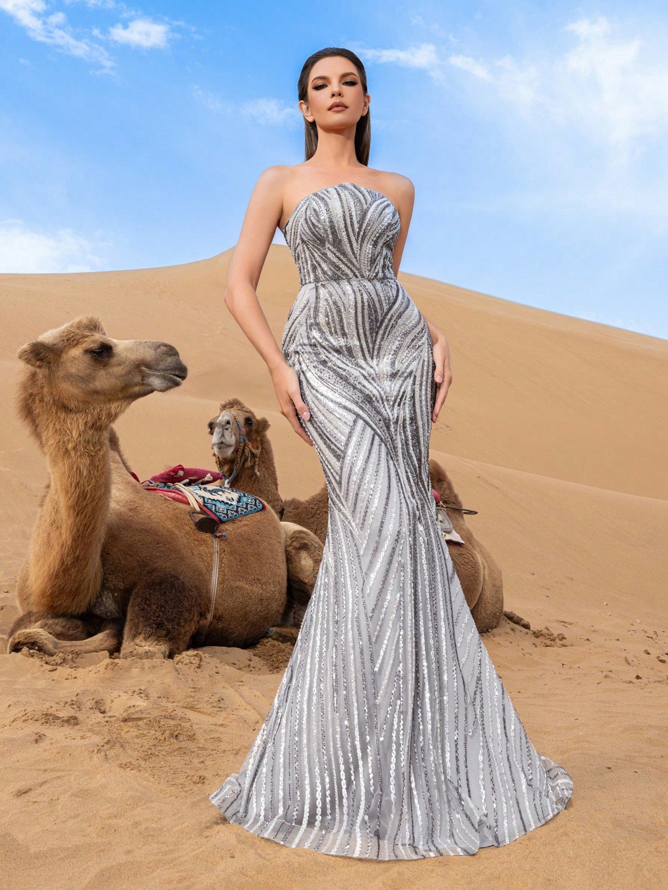 Gorgeous Strapless Mermaid Hem Sequined Beaded Formal Dresses & Evening Gowns
