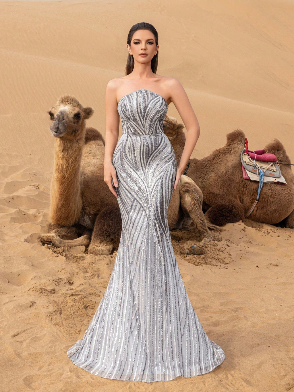 Gorgeous Strapless Mermaid Hem Sequined Beaded Formal Dresses & Evening Gowns