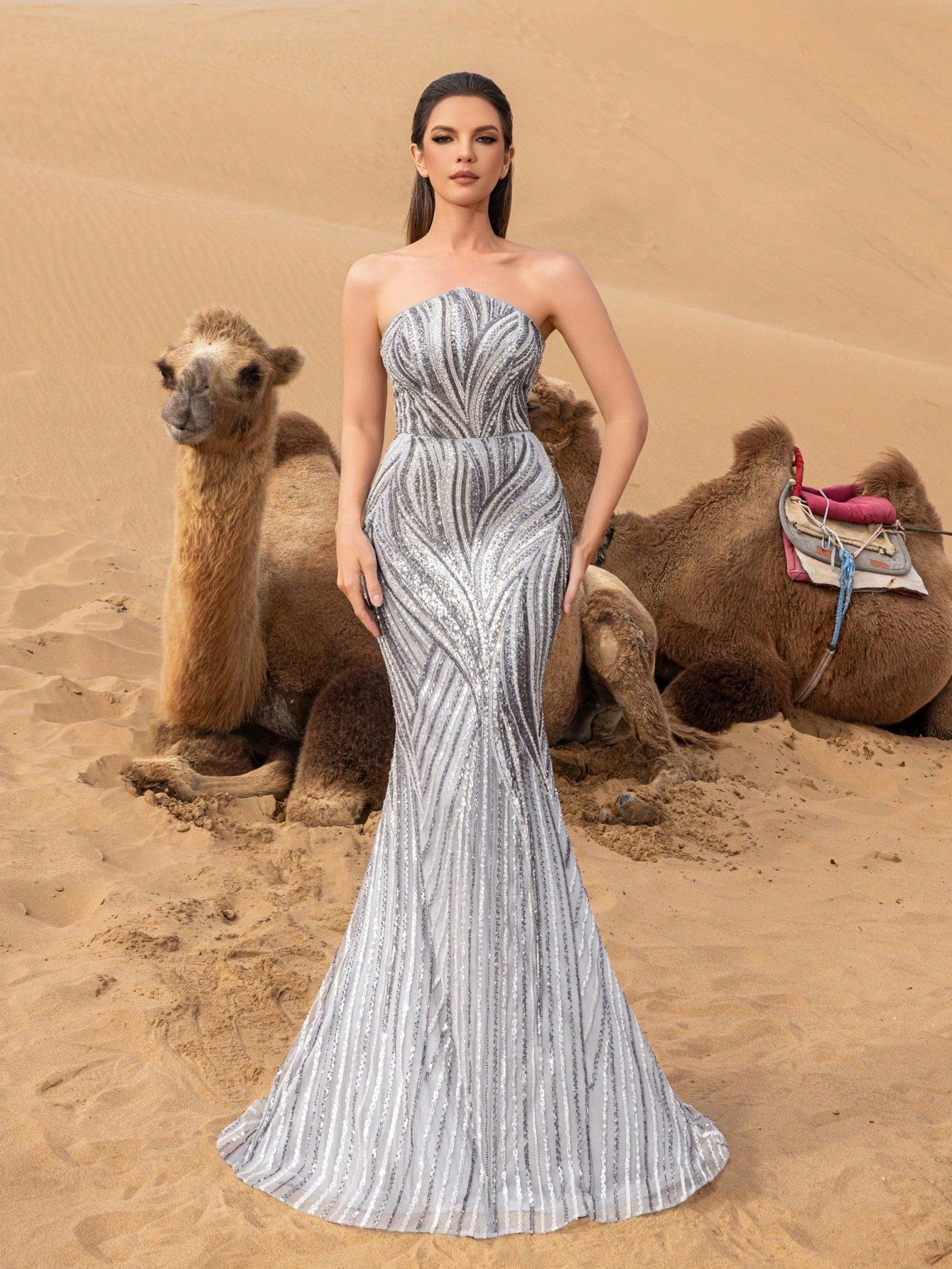 Gorgeous Strapless Mermaid Hem Sequined Beaded Formal Dresses & Evening Gowns