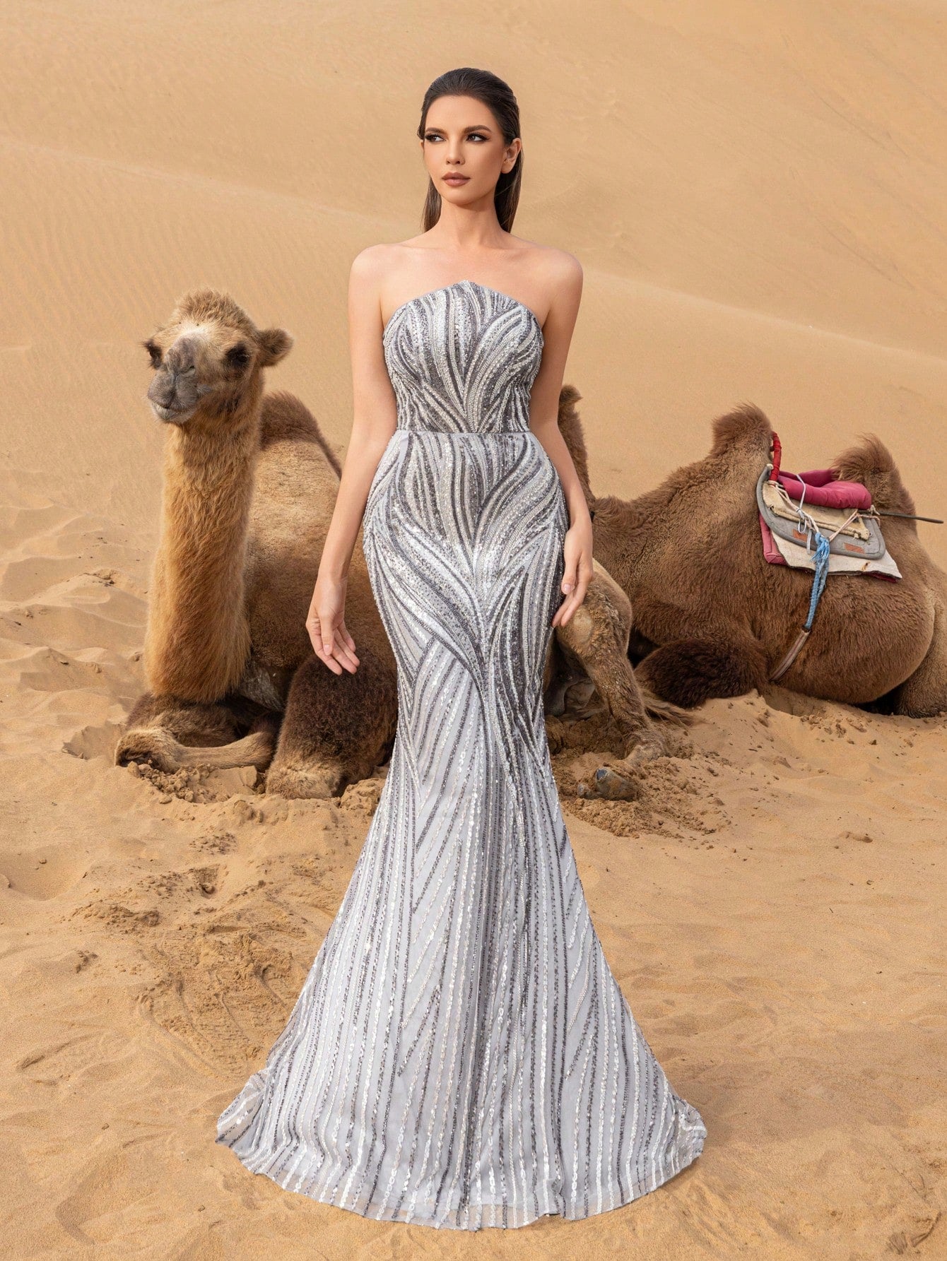 Gorgeous Strapless Mermaid Hem Sequined Beaded Formal Dresses & Evening Gowns