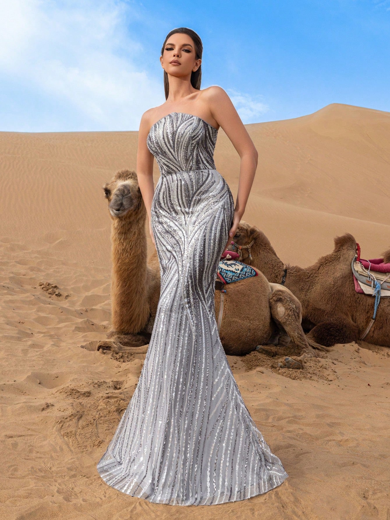 Gorgeous Strapless Mermaid Hem Sequined Beaded Formal Dresses & Evening Gowns