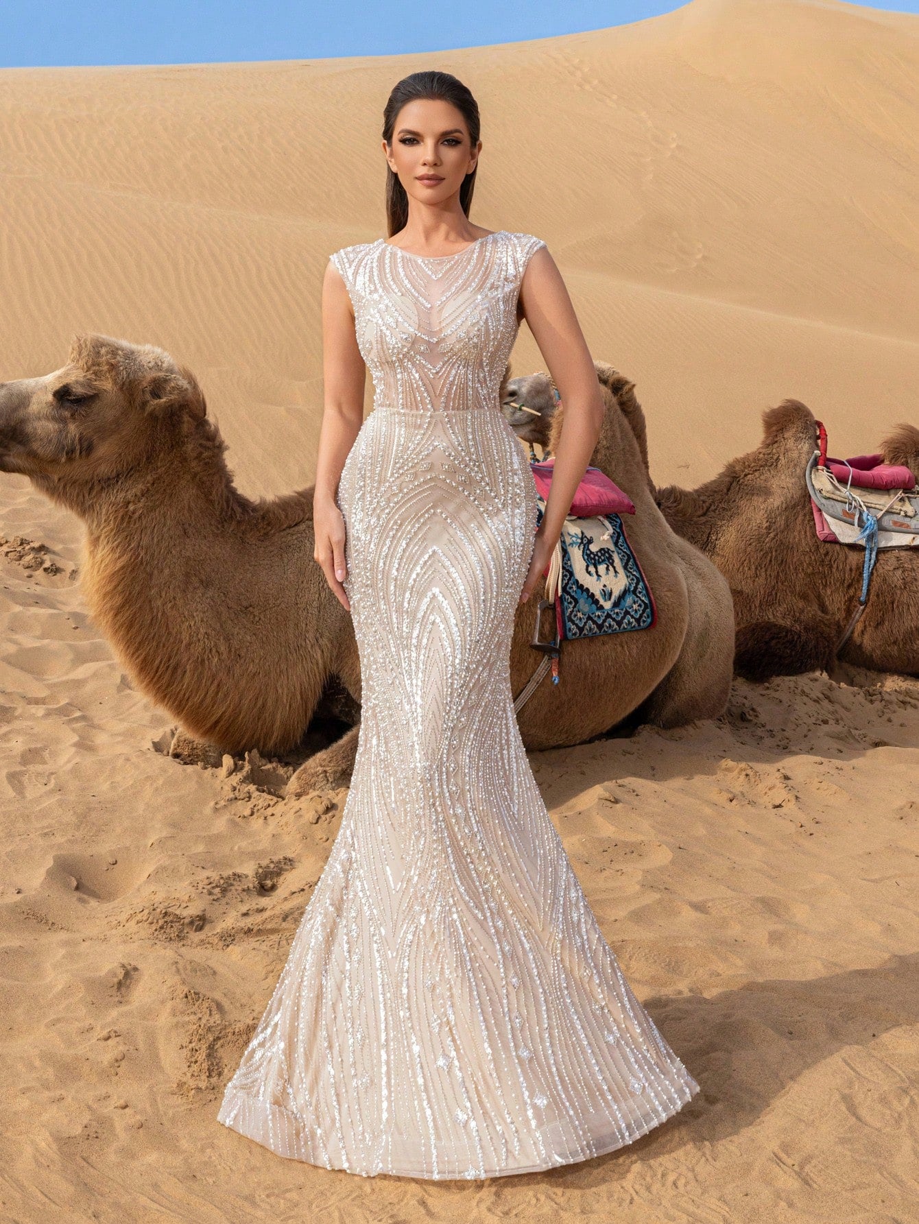 Gorgeous Sheer Bodice Mermaid Hem Graphic Sequin Formal Dresses & Beaded Evening Gowns