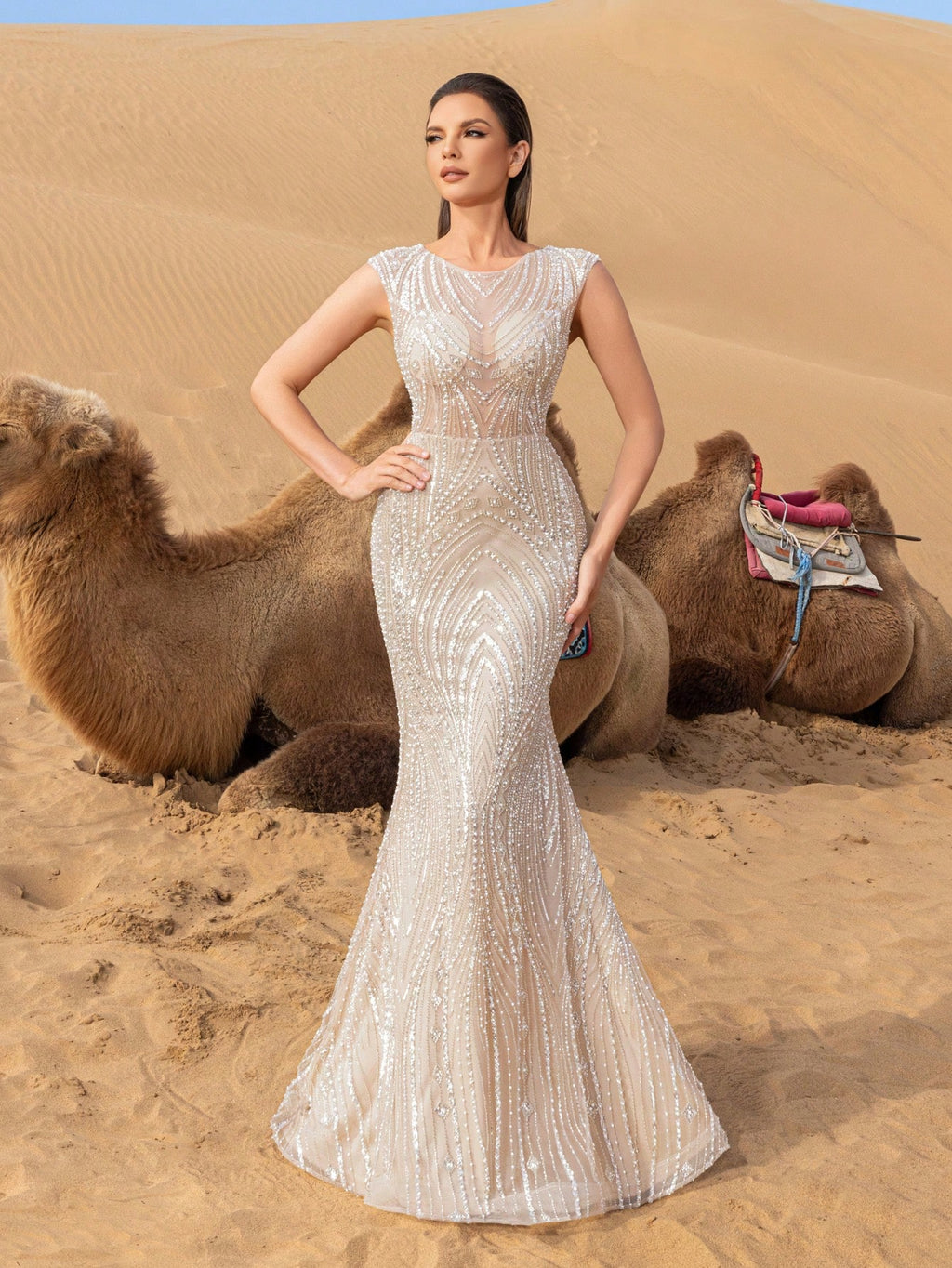 Gorgeous Sheer Bodice Mermaid Hem Graphic Sequin Formal Dresses & Beaded Evening Gowns