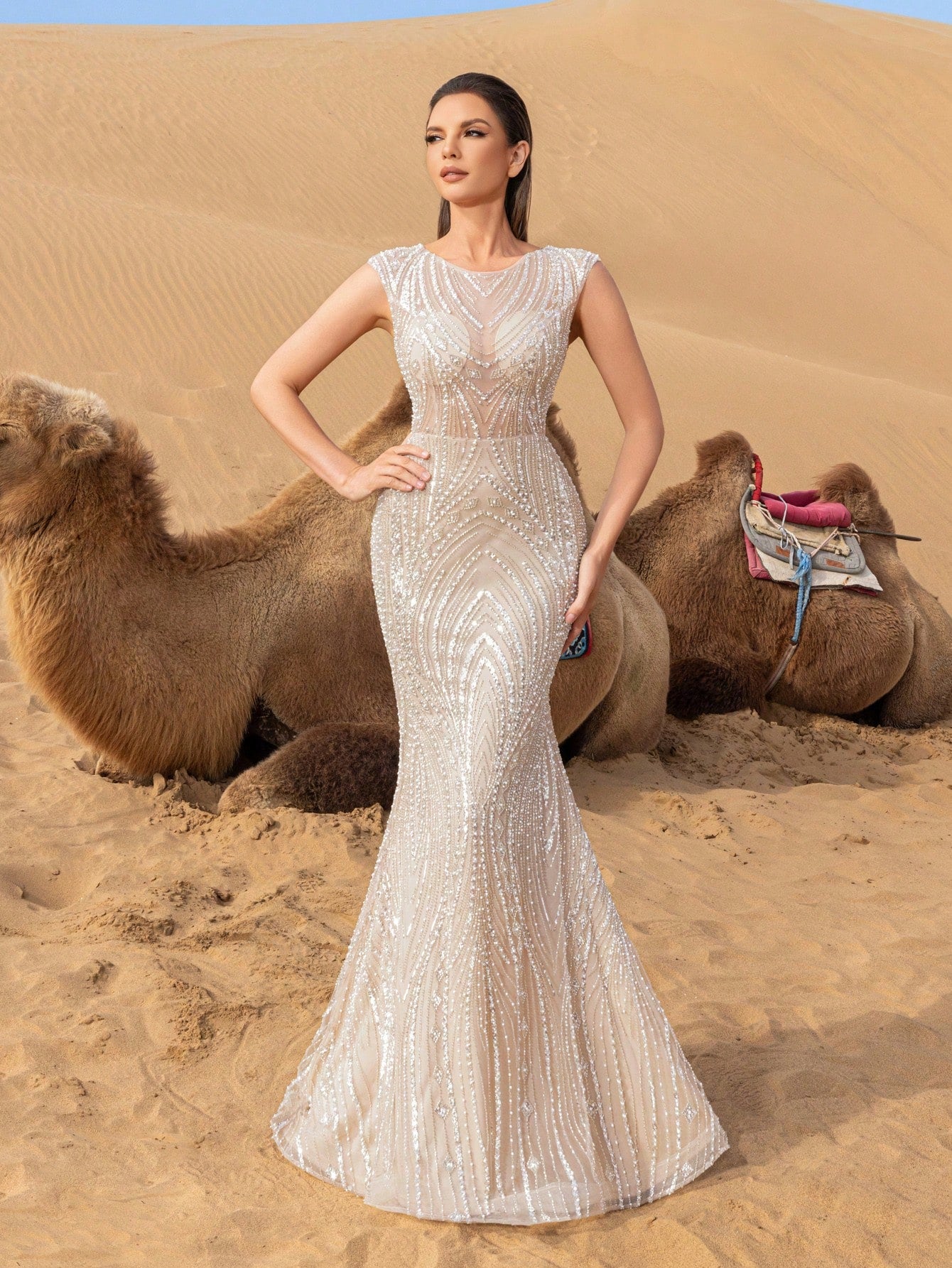 Gorgeous Sheer Bodice Mermaid Hem Graphic Sequin Formal Dresses & Beaded Evening Gowns