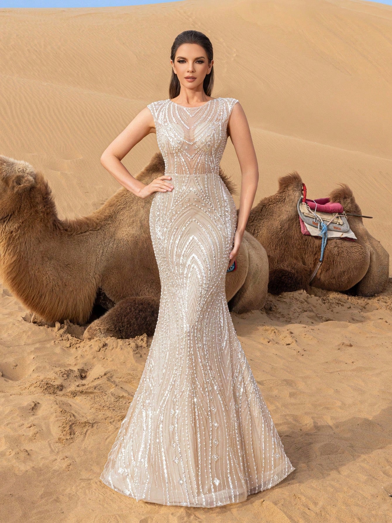 Gorgeous Sheer Bodice Mermaid Hem Graphic Sequin Formal Dresses & Beaded Evening Gowns