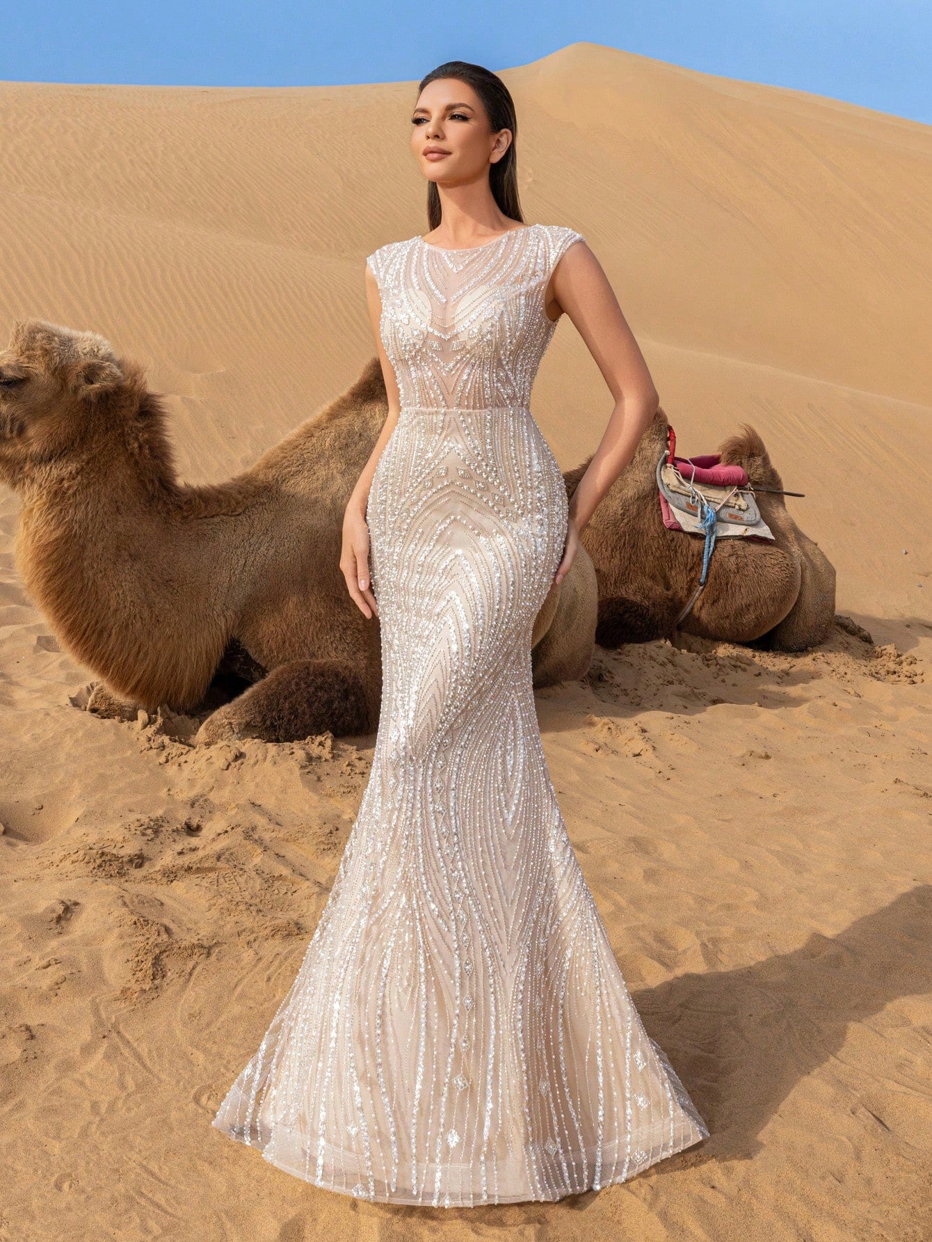 Gorgeous Sheer Bodice Mermaid Hem Graphic Sequin Formal Dresses & Beaded Evening Gowns