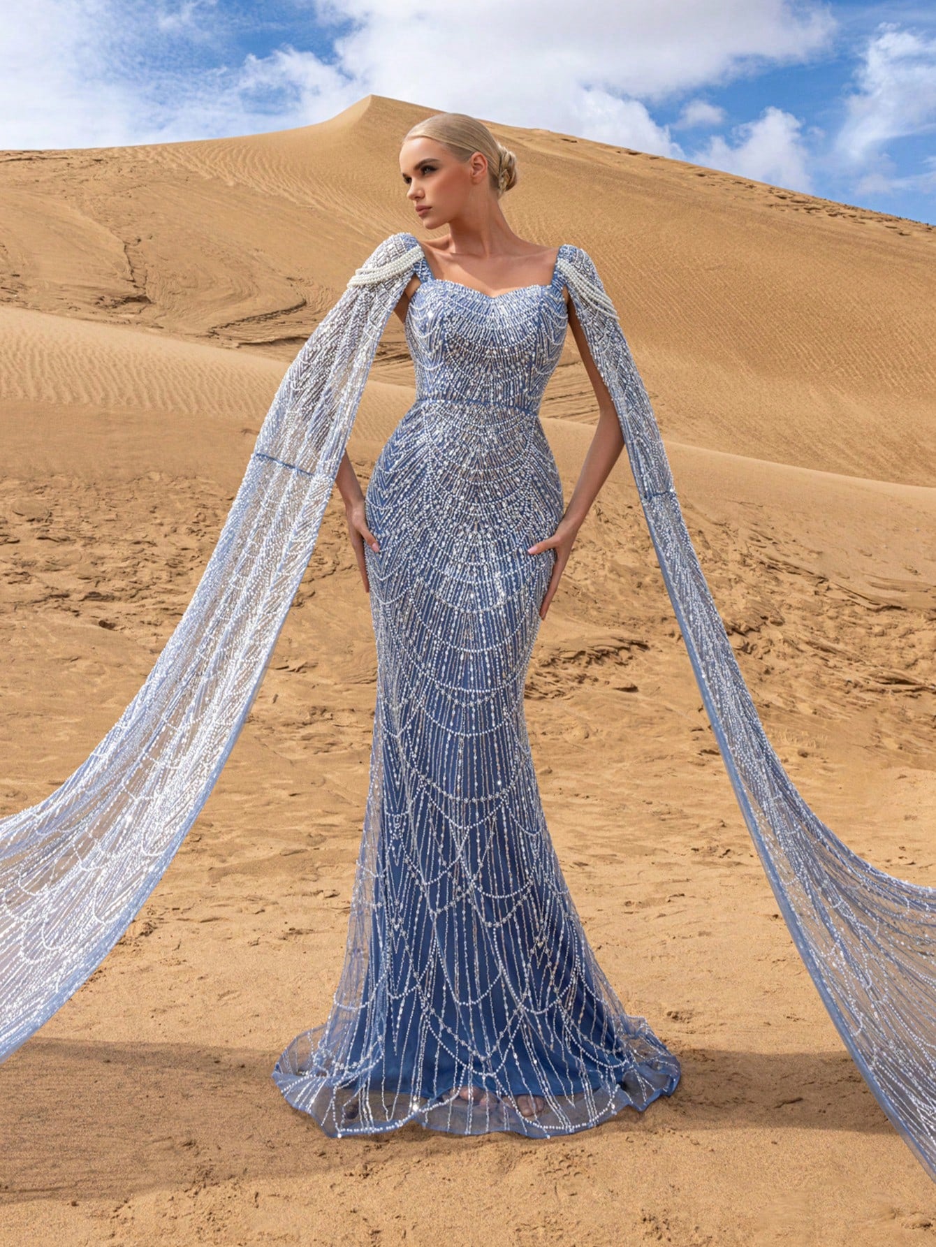 Gorgeous Extra Long Sleeves Lace Up Backless Mermaid Hem Beaded Formal Dresses & Evening Gowns