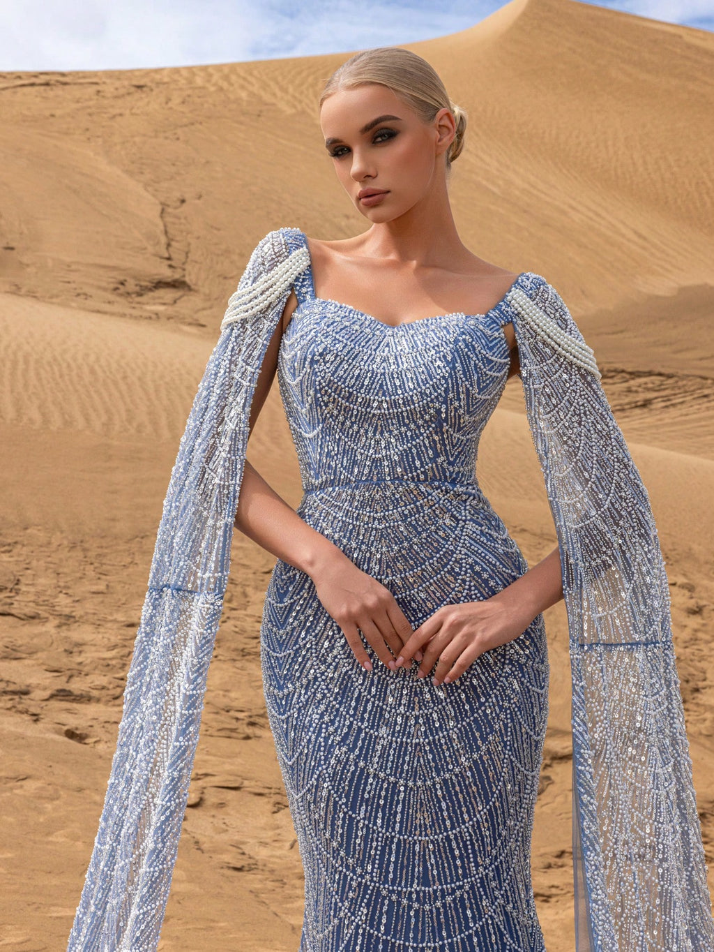 Gorgeous Extra Long Sleeves Lace Up Backless Mermaid Hem Beaded Formal Dresses & Evening Gowns