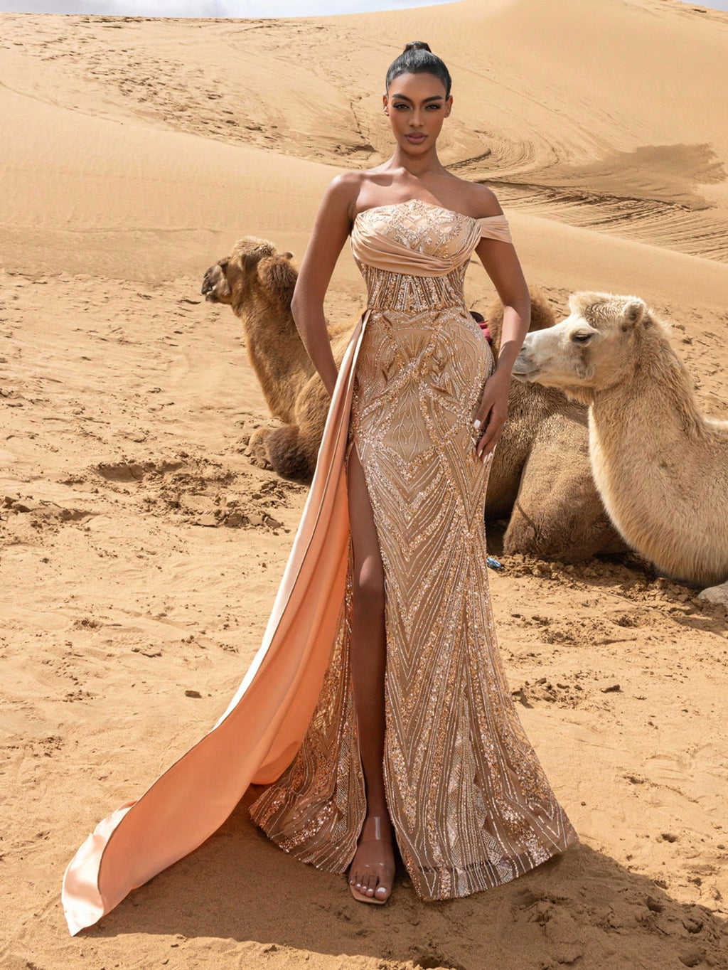 Gorgeous Strapless Mermaid Hem Draped Side Graphic Beaded Formal Dresses & Evening Gowns
