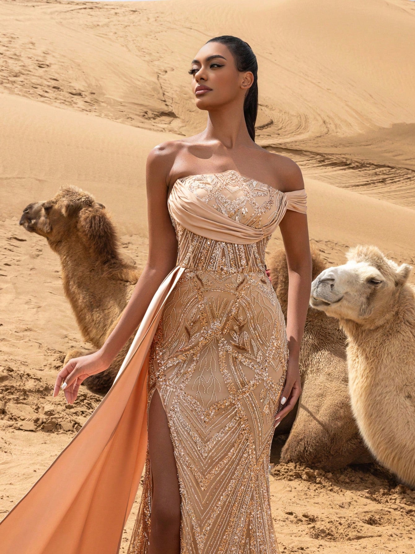 Gorgeous Strapless Mermaid Hem Draped Side Graphic Beaded Formal Dresses & Evening Gowns