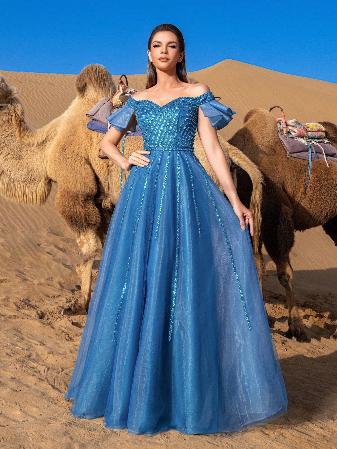Gorgeous Off Shoulder Beaded Bodice Formal Dresses & Evening Gowns