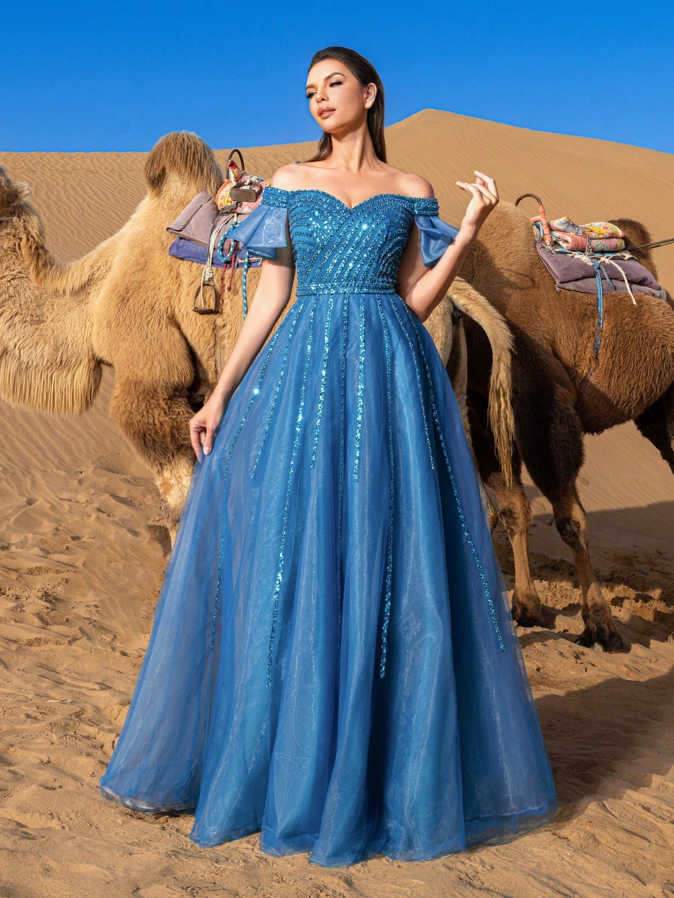 Gorgeous Off Shoulder Beaded Bodice Formal Dresses & Evening Gowns