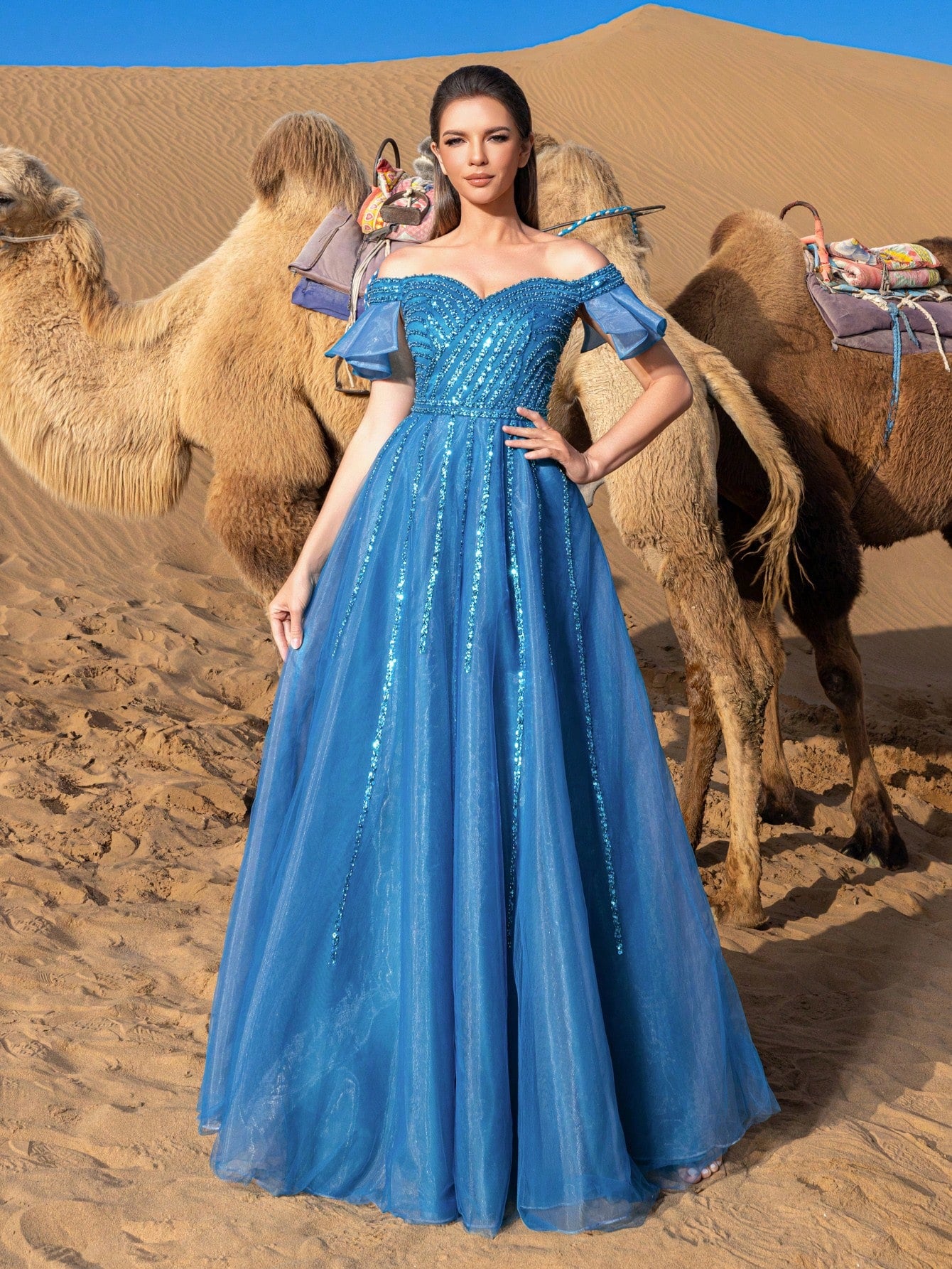 Gorgeous Off Shoulder Beaded Bodice Formal Dresses & Evening Gowns
