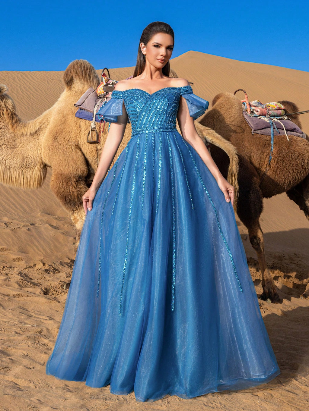 Gorgeous Off Shoulder Beaded Bodice Formal Dresses & Evening Gowns