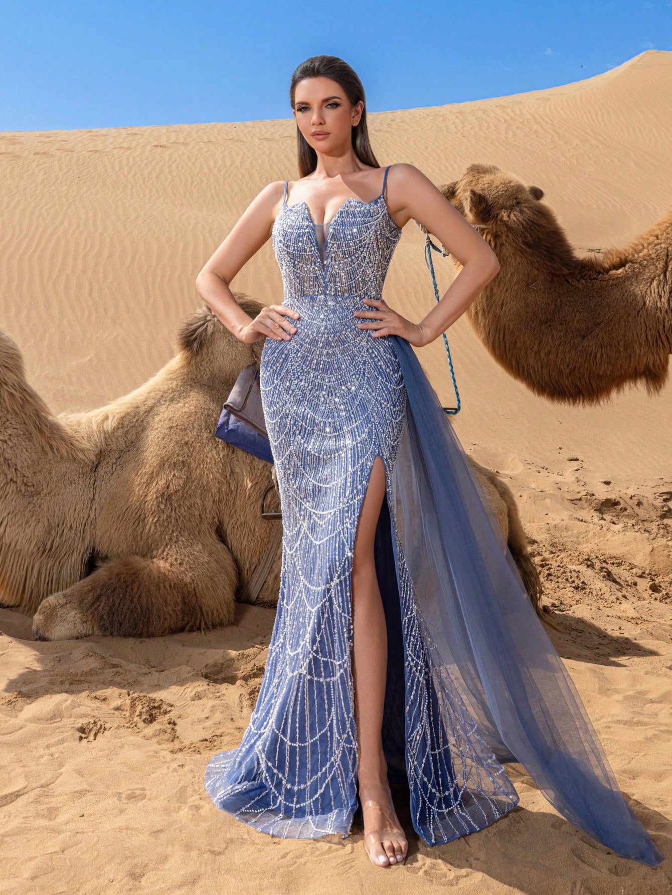 Gorgeous Split Thigh Mermaid Hem Beaded Formal Cami Dresses & Evening Gowns