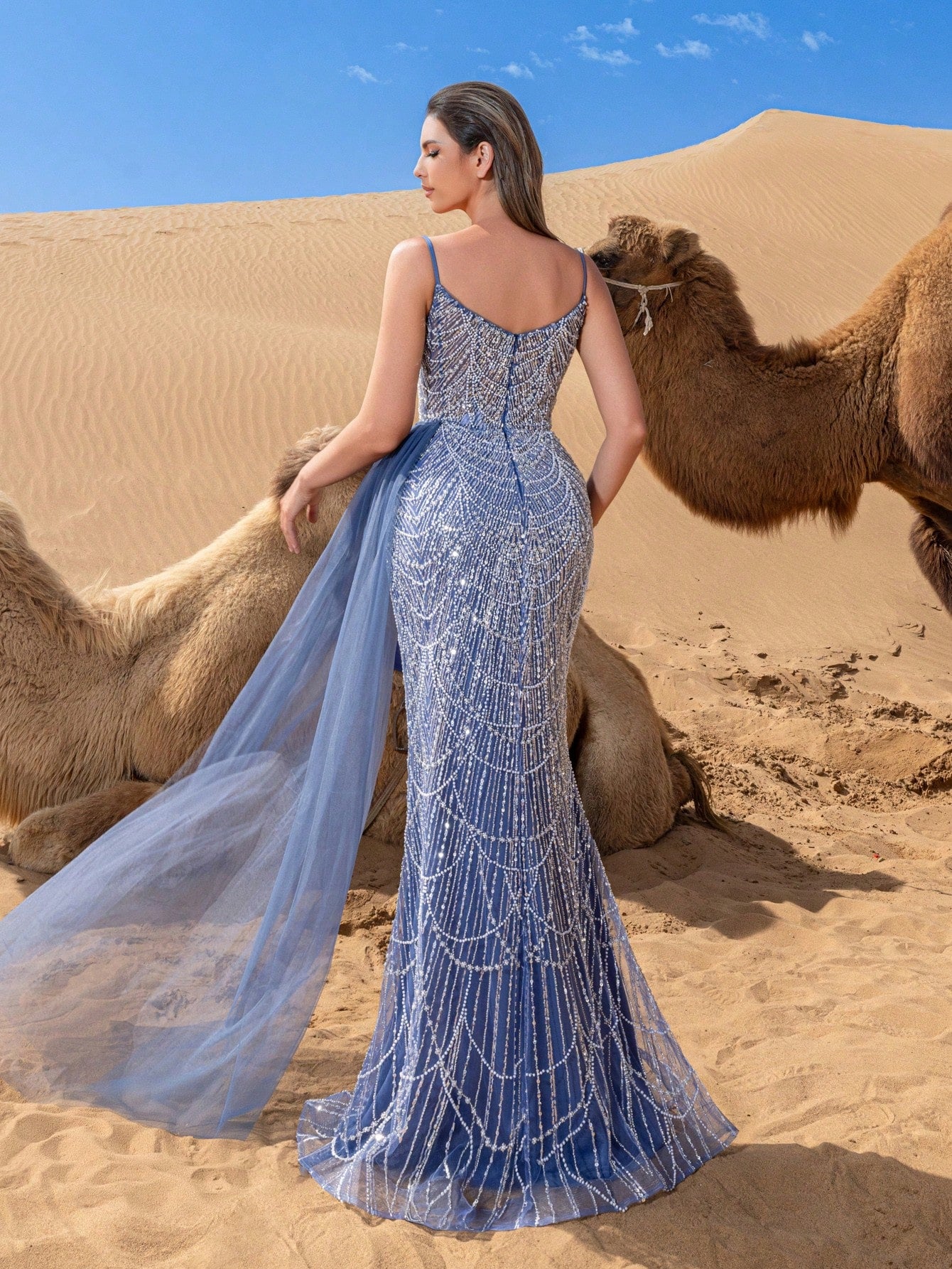 Gorgeous Split Thigh Mermaid Hem Beaded Formal Cami Dresses & Evening Gowns