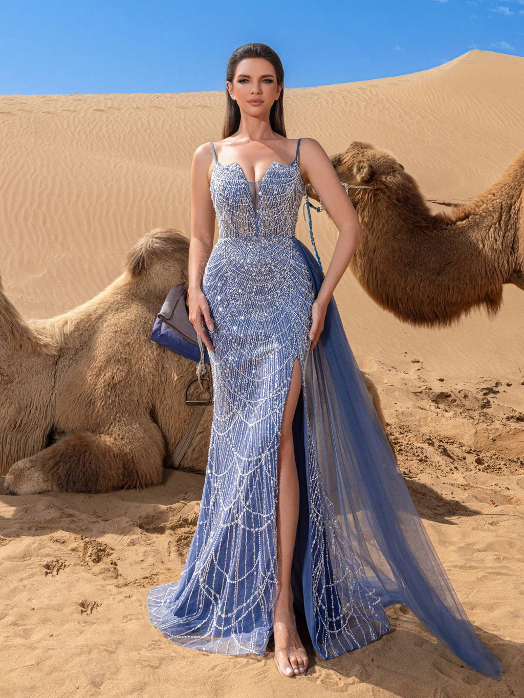 Gorgeous Split Thigh Mermaid Hem Beaded Formal Cami Dresses & Evening Gowns