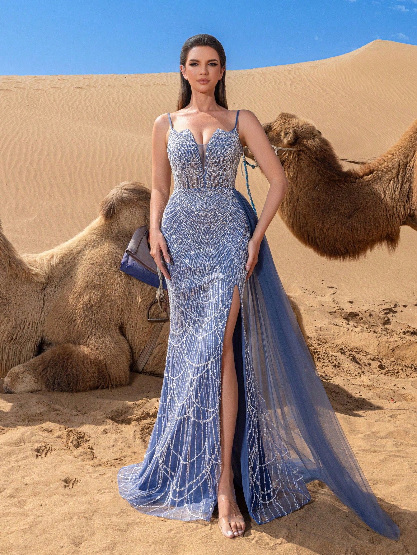 Gorgeous Split Thigh Mermaid Hem Beaded Formal Cami Dresses & Evening Gowns