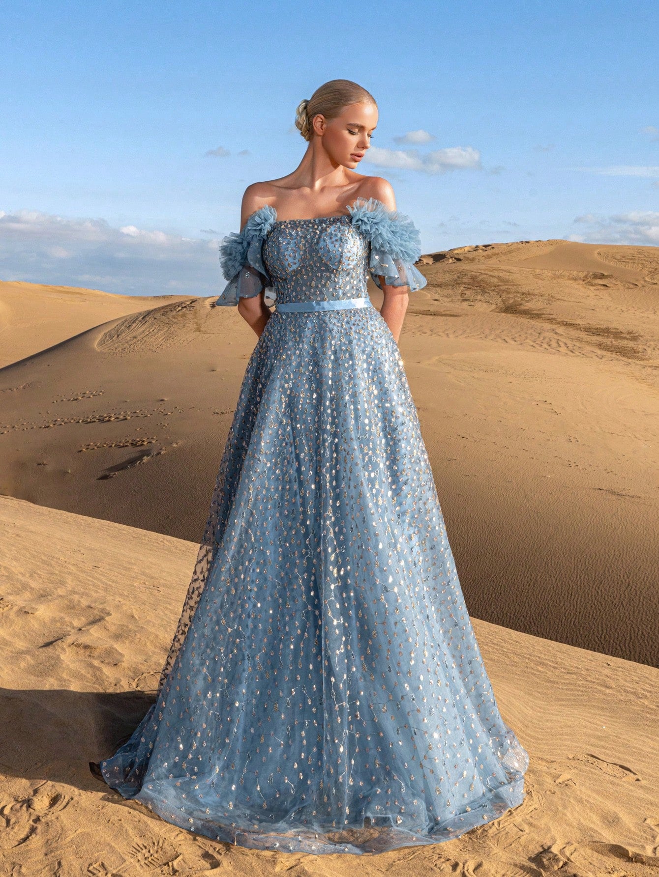 Gorgeous Off Shoulder Lace-up Back Beaded Formal Dresses & Evening Gowns