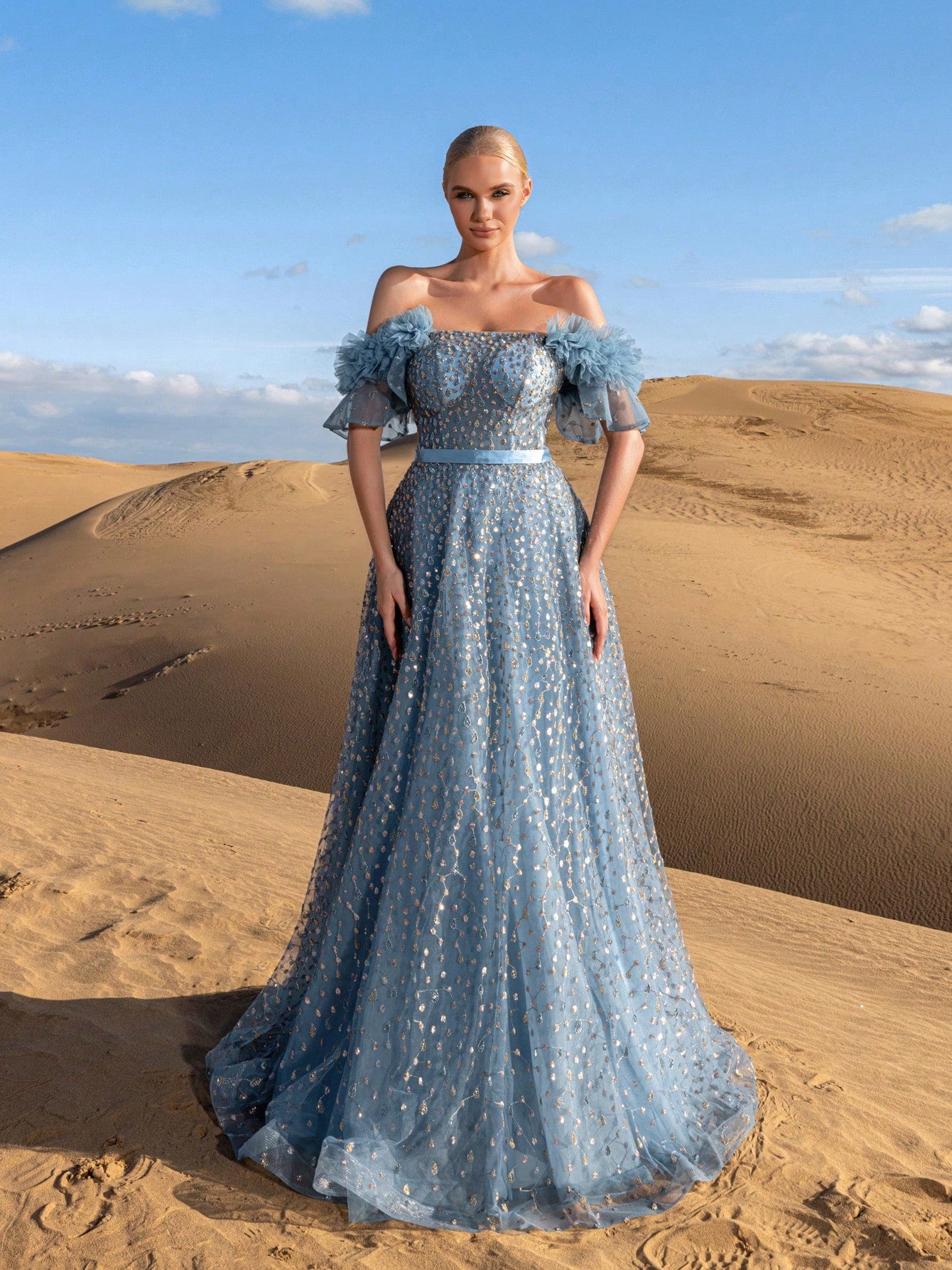Gorgeous Off Shoulder Lace-up Back Beaded Formal Dresses & Evening Gowns