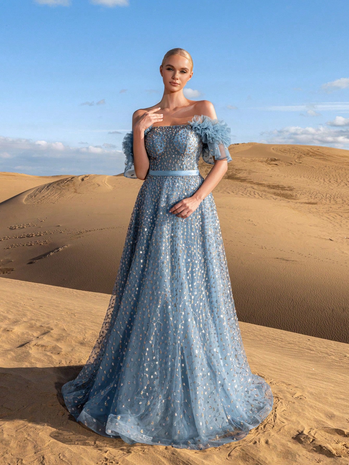 Gorgeous Off Shoulder Lace-up Back Beaded Formal Dresses & Evening Gowns