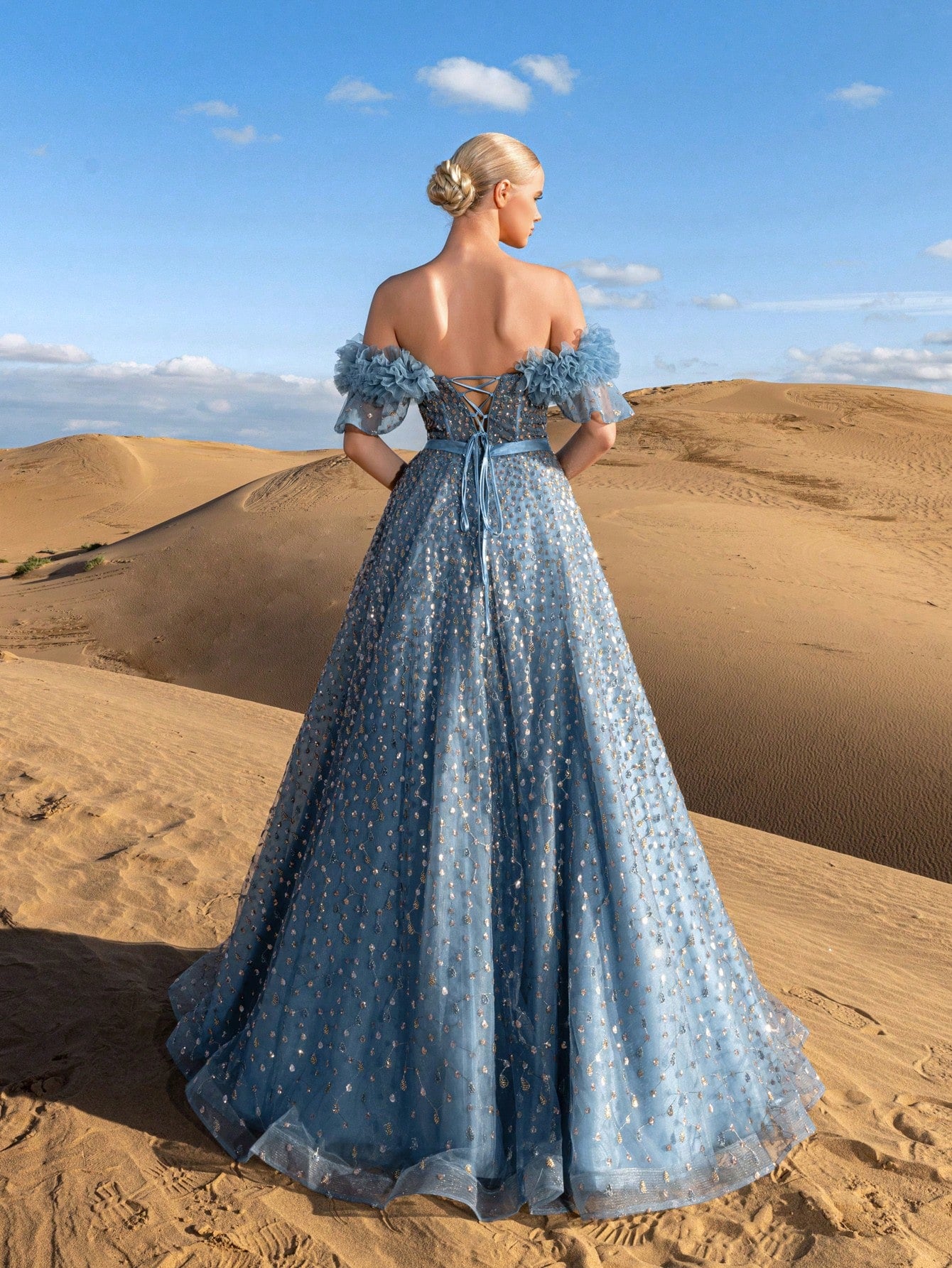 Gorgeous Off Shoulder Lace-up Back Beaded Formal Dresses & Evening Gowns