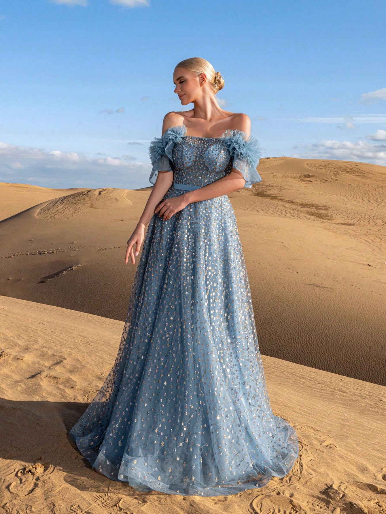 Gorgeous Off Shoulder Lace-up Back Beaded Formal Dresses & Evening Gowns