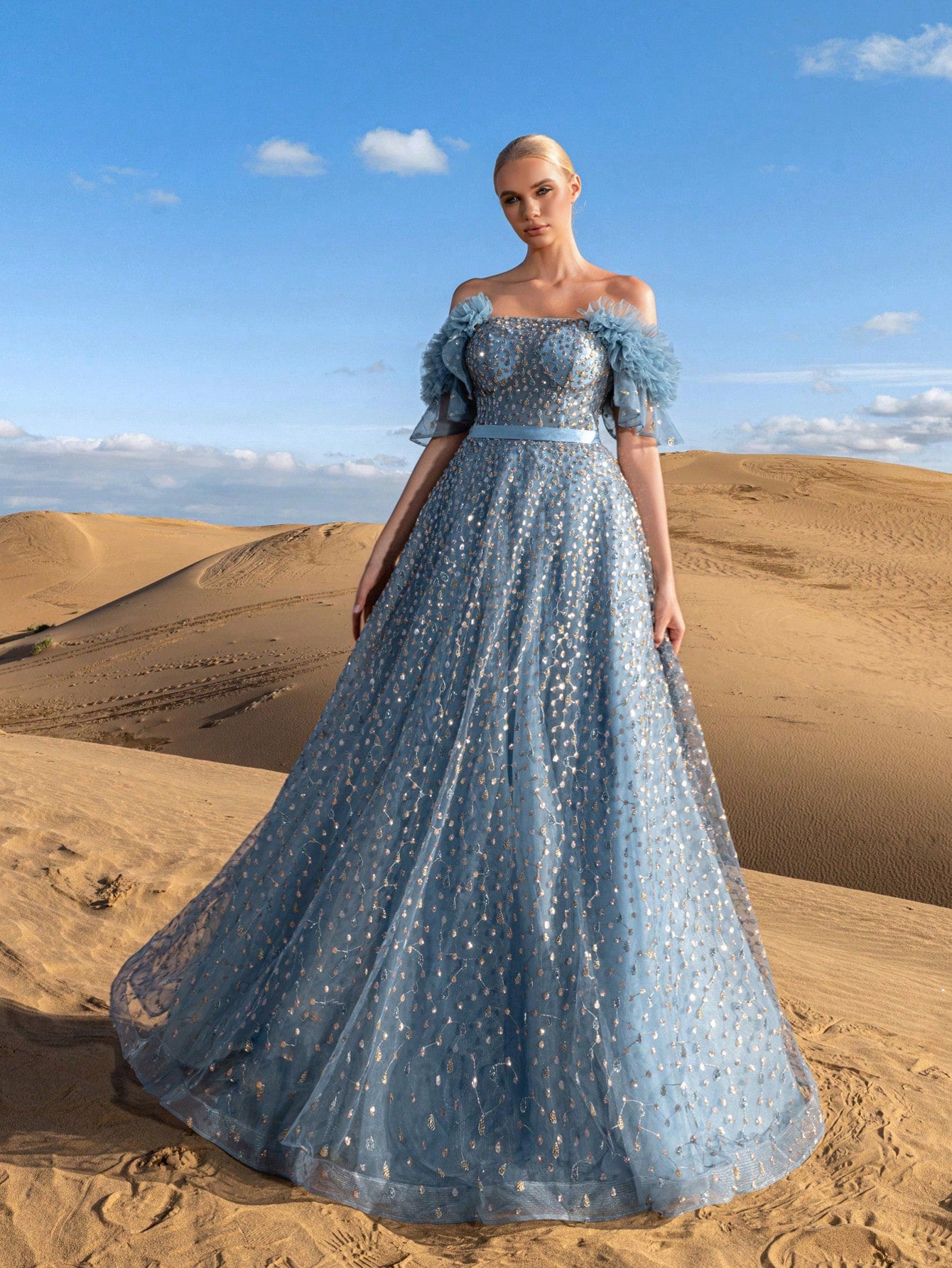 Gorgeous Off Shoulder Lace-up Back Beaded Formal Dresses & Evening Gowns