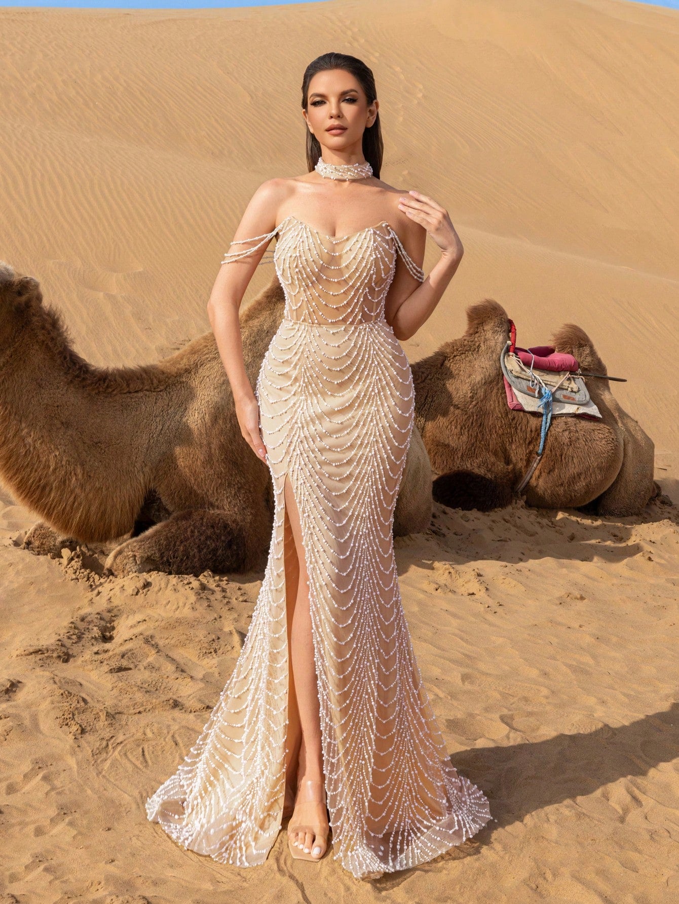 Gorgeous Strapless Pearl Embellished Mermaid Hem Beaded Formal Dresses & Evening Gowns